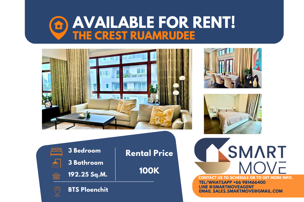 For RentCondoWitthayu, Chidlom, Langsuan, Ploenchit : 🔥FOR RENT !! Rare Item...🔥Code C20240200005..........The Crest Ruamrudee, 3 bedrooms, 3 bathrooms, furnished, ready to move in 📢📢