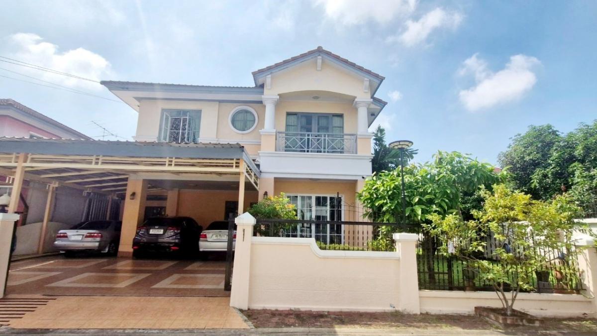 For SaleHousePathum Thani,Rangsit, Thammasat : House for sale in Siwali Village 2, Land House project, corner house in a quiet area, 104 sq m., Rangsit Khlong Song, with furniture throughout the house