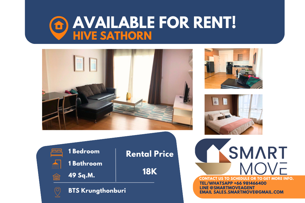 For RentCondoWongwianyai, Charoennakor : 🔥 FOR RENT !! 🔥Code C20221205383..........Hive Sathorn, 1 bedroom, 1 bathroom, Prime Area, high floor, furnished, ready to move in