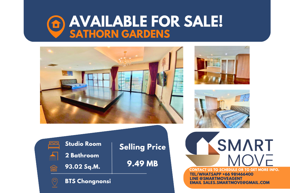 For SaleCondoSathorn, Narathiwat : 🔥FOR SALE !! RARE ITEM !! 🔥Code C20230203694.......Sathorn Garden, Studio rooms, 2 bathrooms, high floor 19+, Parltly Furnished, lower than market price