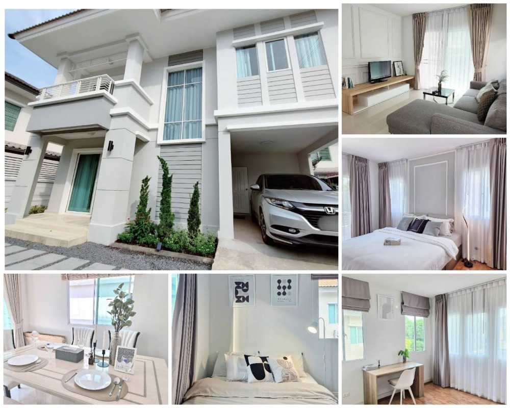 For RentHouseLadkrabang, Suwannaphum Airport : For rent: House in Pruksa Village, The Season, Romklao-Lat Krabang, 3 bedrooms, fully furnished, ready to move in