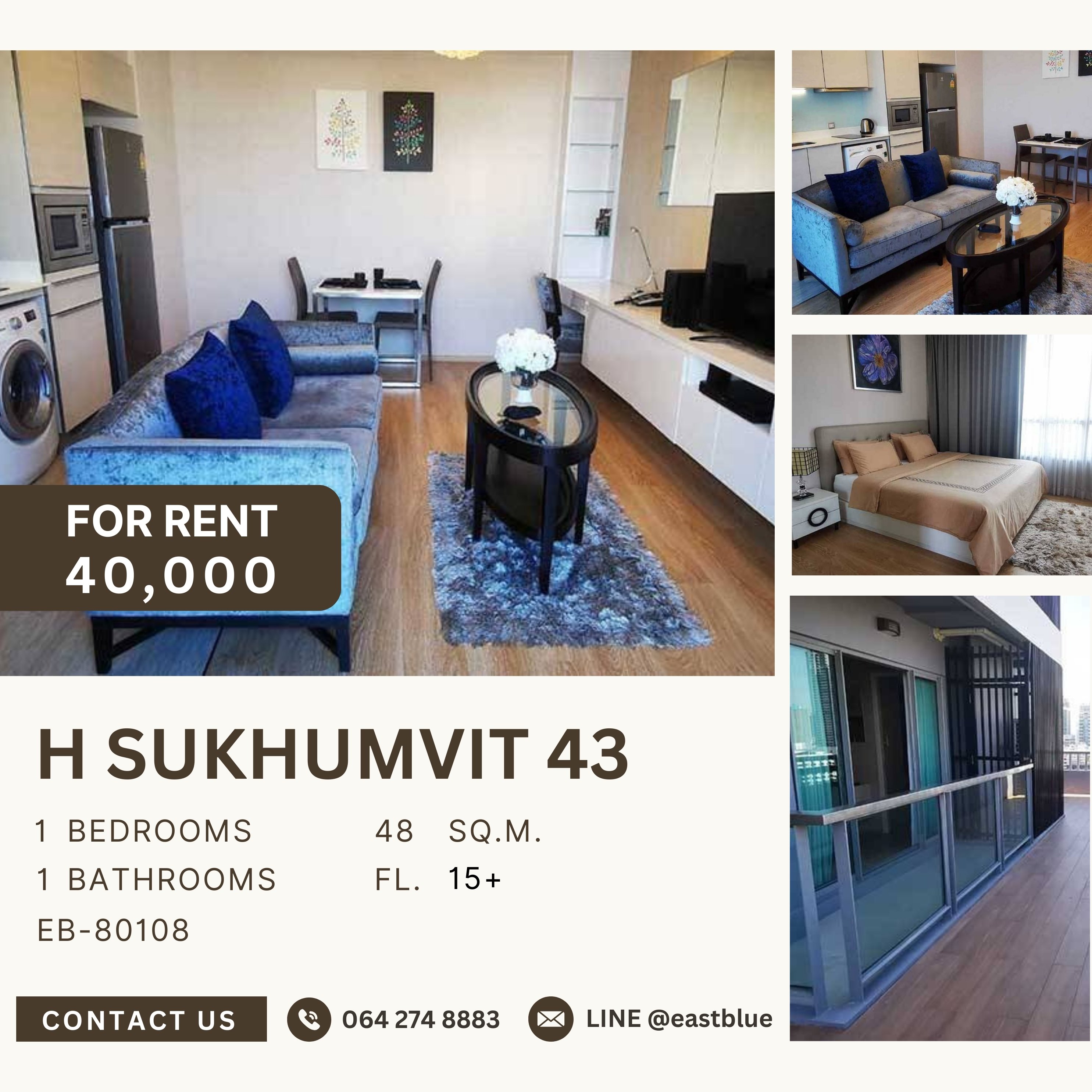 For RentCondoSukhumvit, Asoke, Thonglor : H Sukhumvit 43, 1 bed, 40000 per month