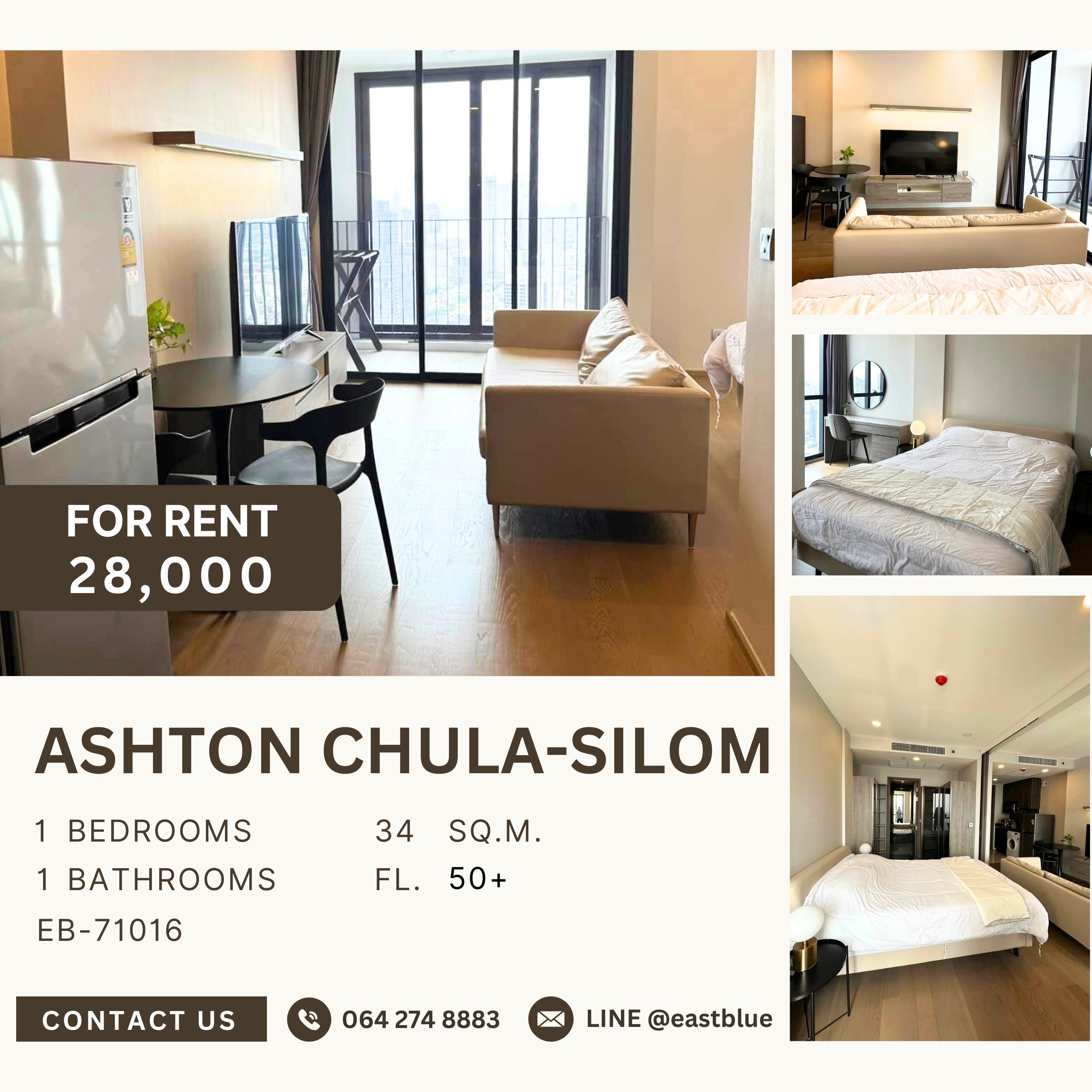 For RentCondoSiam Paragon ,Chulalongkorn,Samyan : Ashton Chula-Silom, 1 bed, 28000 per month