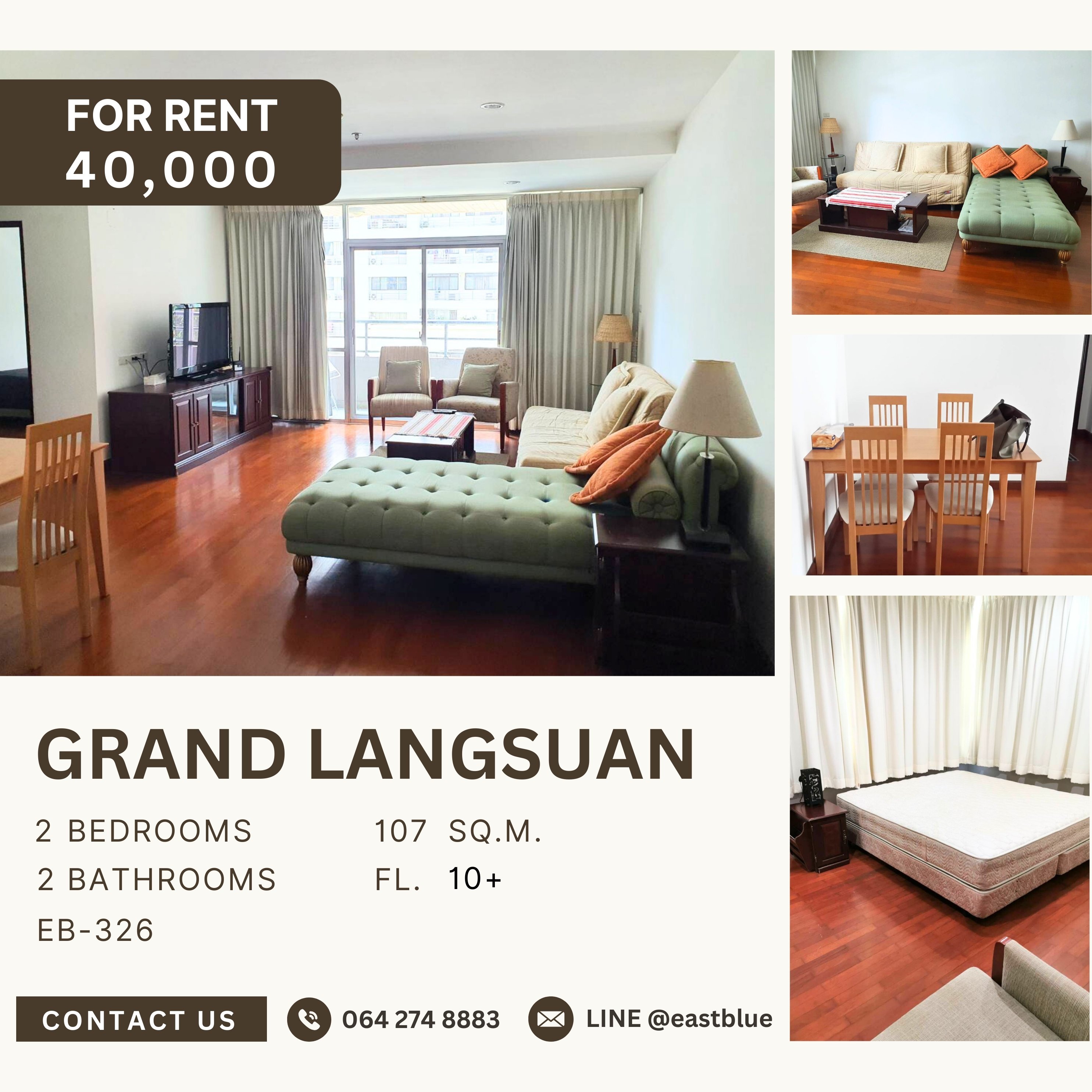 For RentCondoWitthayu, Chidlom, Langsuan, Ploenchit : Grand Langsuan, 2 bed, 40000 per month