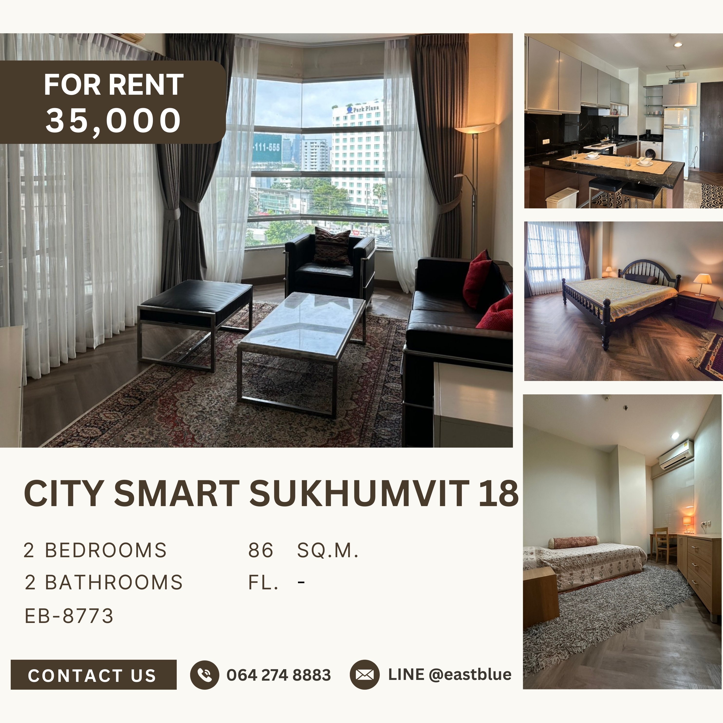 For RentCondoSukhumvit, Asoke, Thonglor : City Smart Sukhumvit 18, 2 bed, 35000 per month