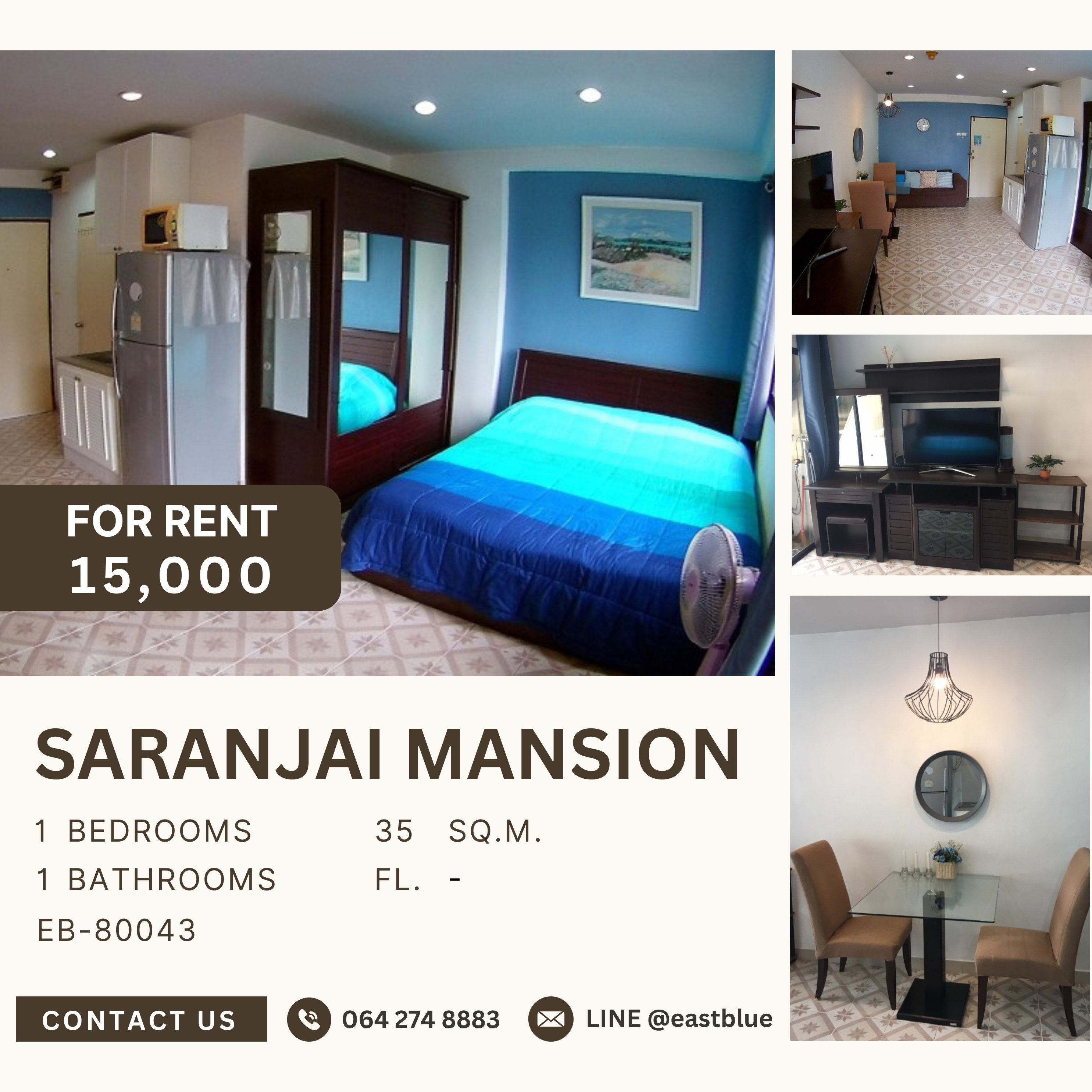 For RentCondoSukhumvit, Asoke, Thonglor : Saranjai Mansion, 1 bed, 15000 per month