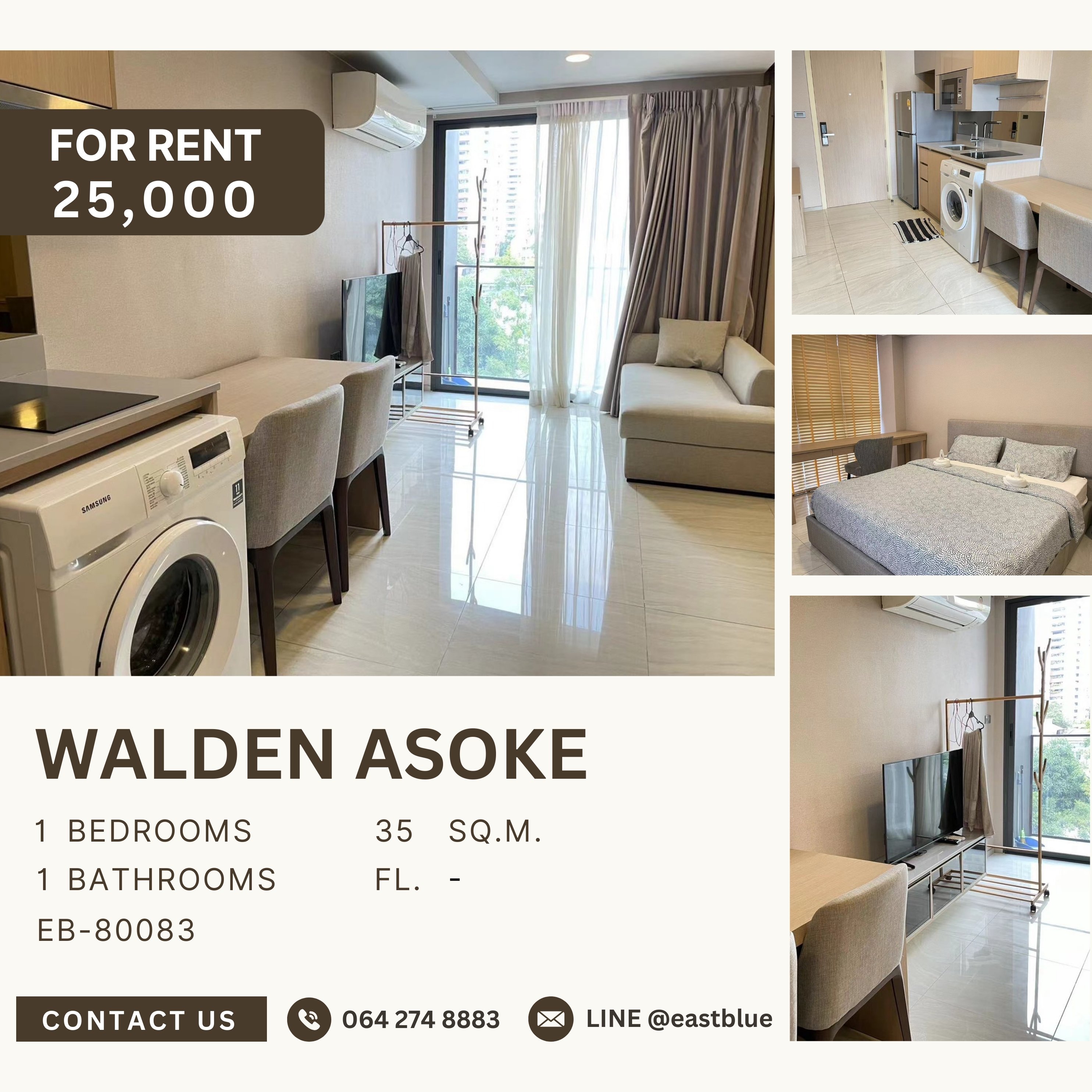 For RentCondoSukhumvit, Asoke, Thonglor : Walden Asoke, 1 bed, 25000 per month