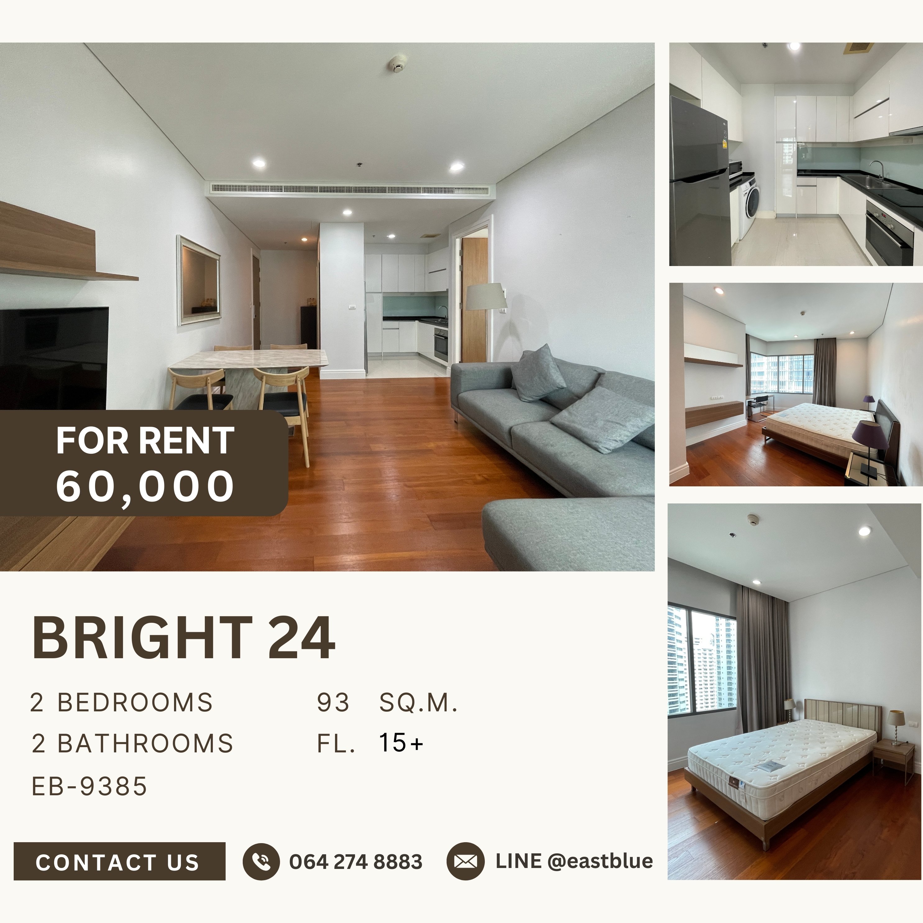 For RentCondoSukhumvit, Asoke, Thonglor : Bright 24, 2 bed, 60000 per month