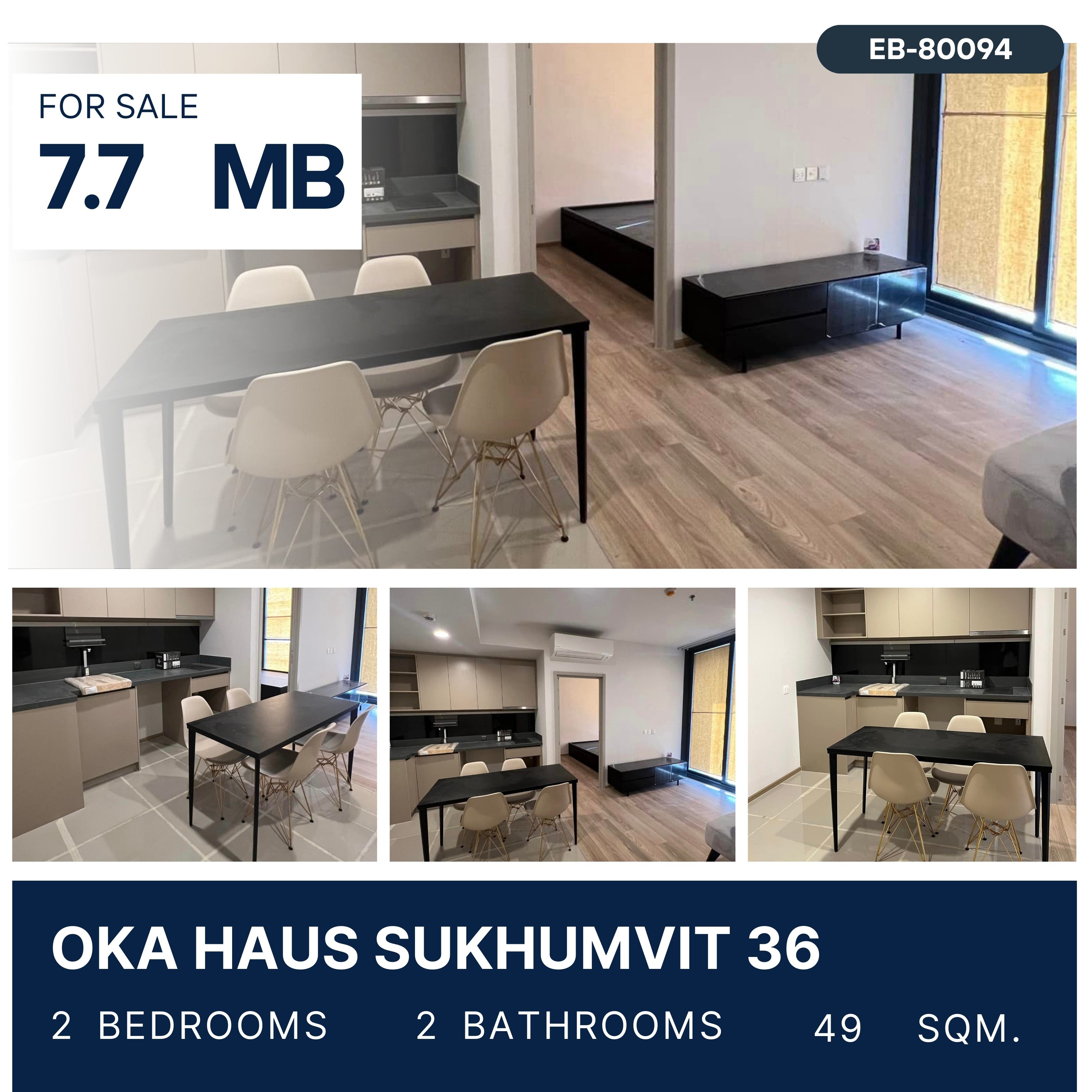 For SaleCondoSukhumvit, Asoke, Thonglor : Oka haus 2 Bedroom rare unit, brand new on a high floor 7.7 MB.