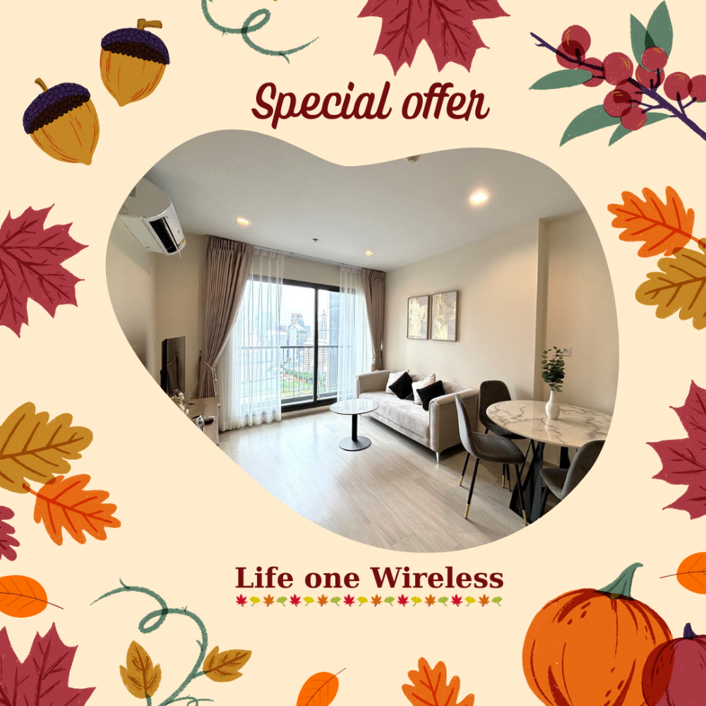 For RentCondoWitthayu, Chidlom, Langsuan, Ploenchit : 🧡🎃Hot deal for Rent! Life One Wireless | 2 Bedroom 2 Bathroom | Near BTS Ploenchit🎃🧡