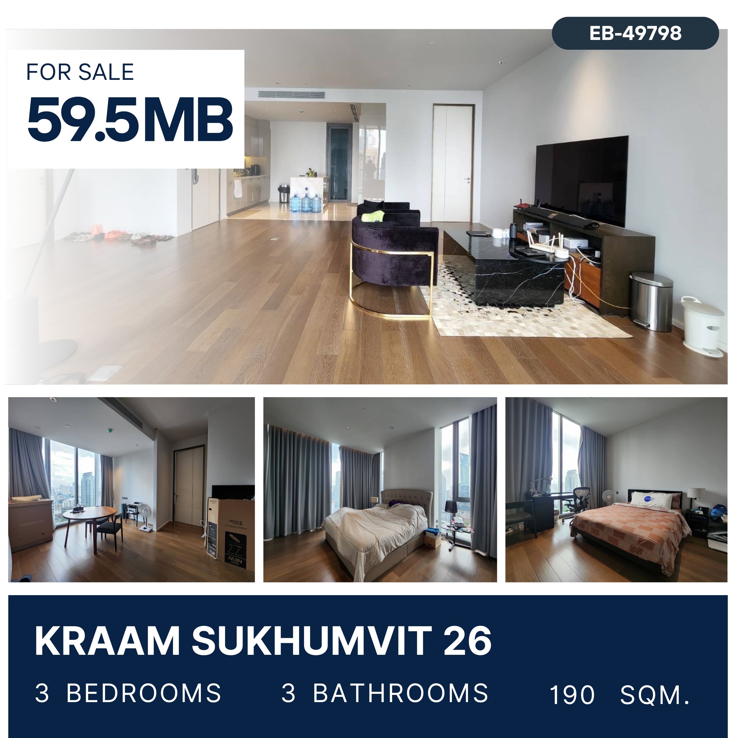 For SaleCondoSukhumvit, Asoke, Thonglor : KRAAM Sukhumvit 26 3 Bed ห้องใหญ่ 190 sqm