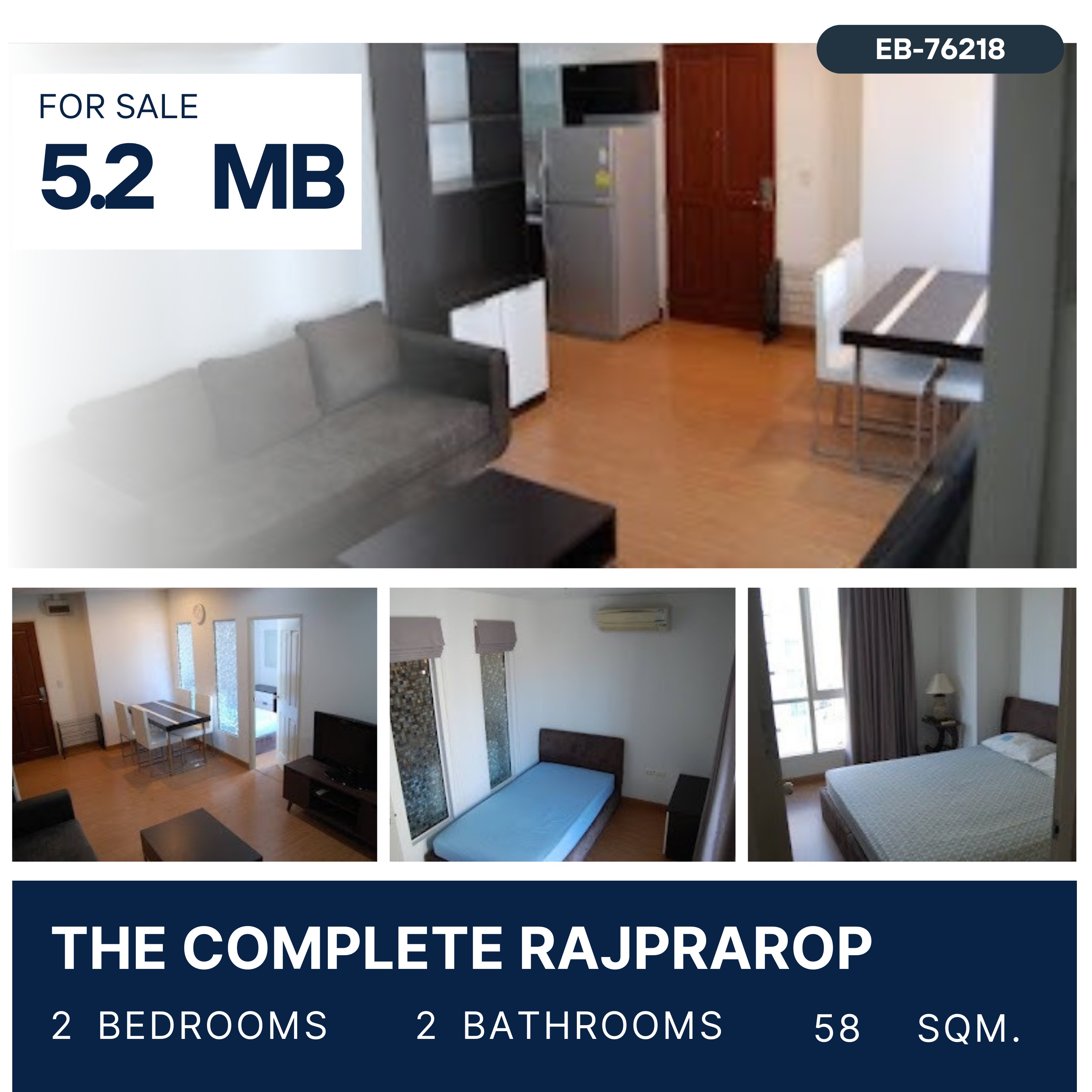 For SaleCondoRatchathewi,Phayathai : The Complete Rajprarop 2 ห้องนอน ชั้นสูงรถไฟฟ้า BTS สถานีอนุสาวรีย์ชัยฯ ใกล้ ARL 5.2 MB.