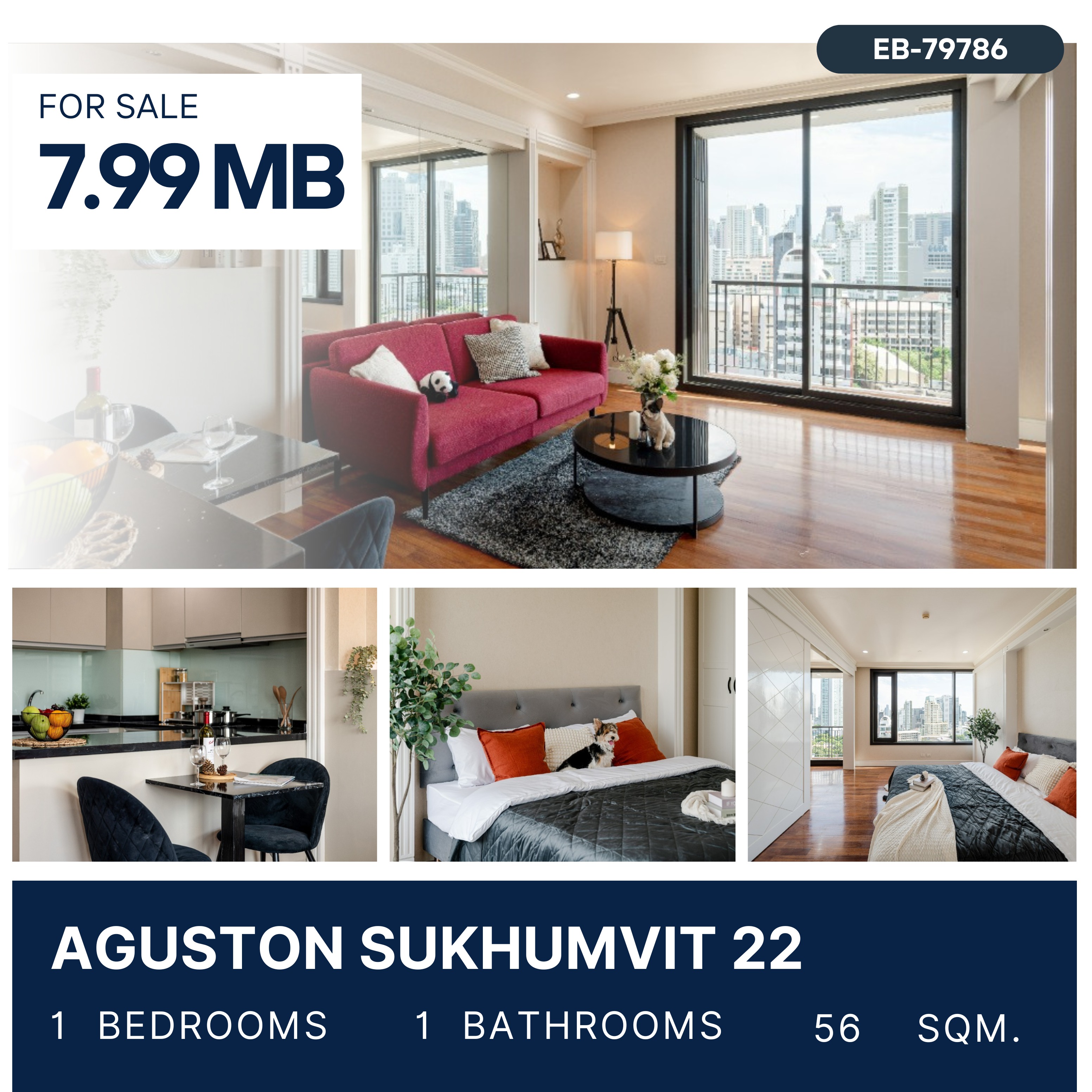 ขายคอนโดสุขุมวิท อโศก ทองหล่อ : Aguston Sukhumvit 22 Pet-Friendly 1 Bed 7.9 MB.