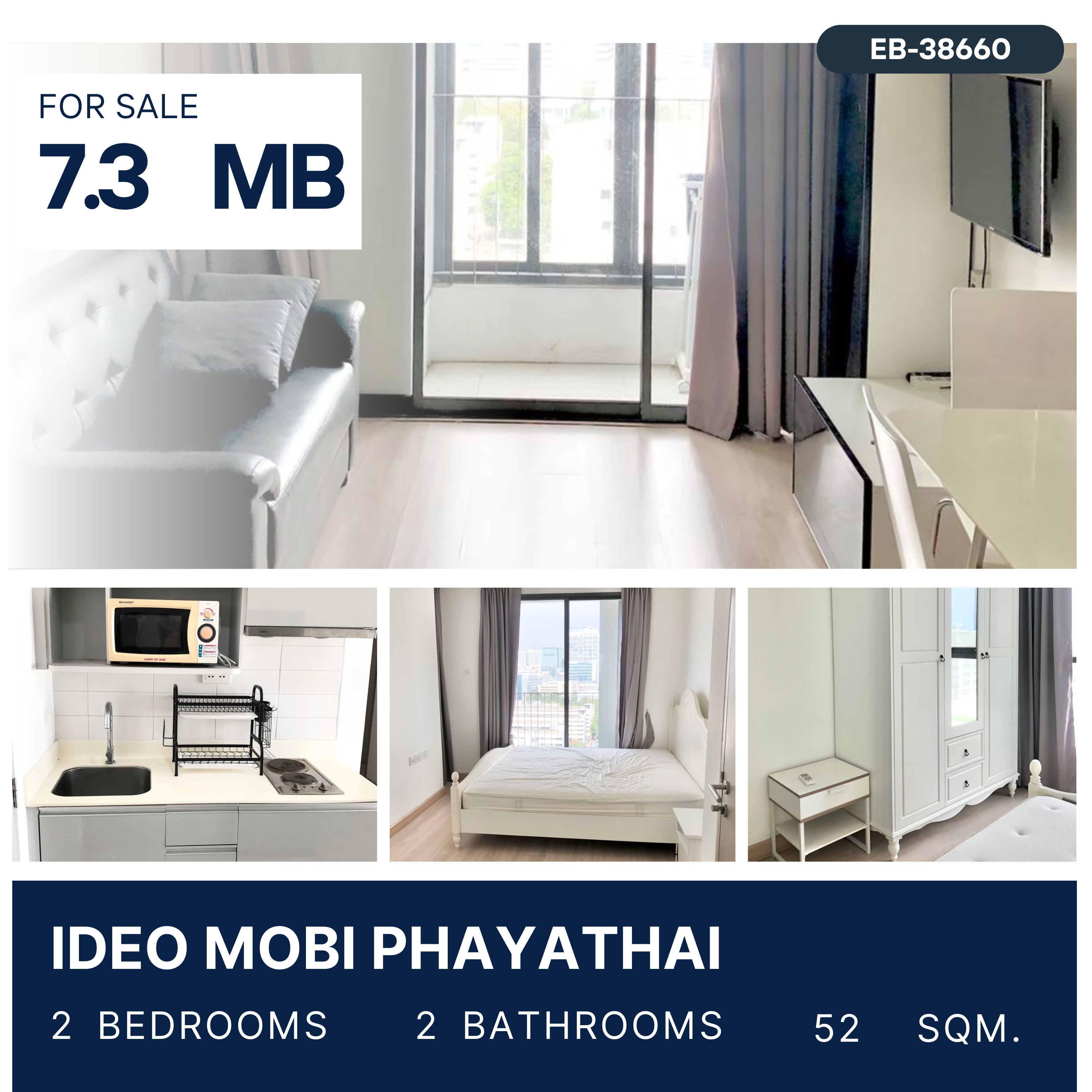 ขายคอนโดราชเทวี พญาไท : IDEO Mobi Phayathai 2 ห้องนอนไซส์ใหญ่ วิวไม่บล็อก 7.3 MB.