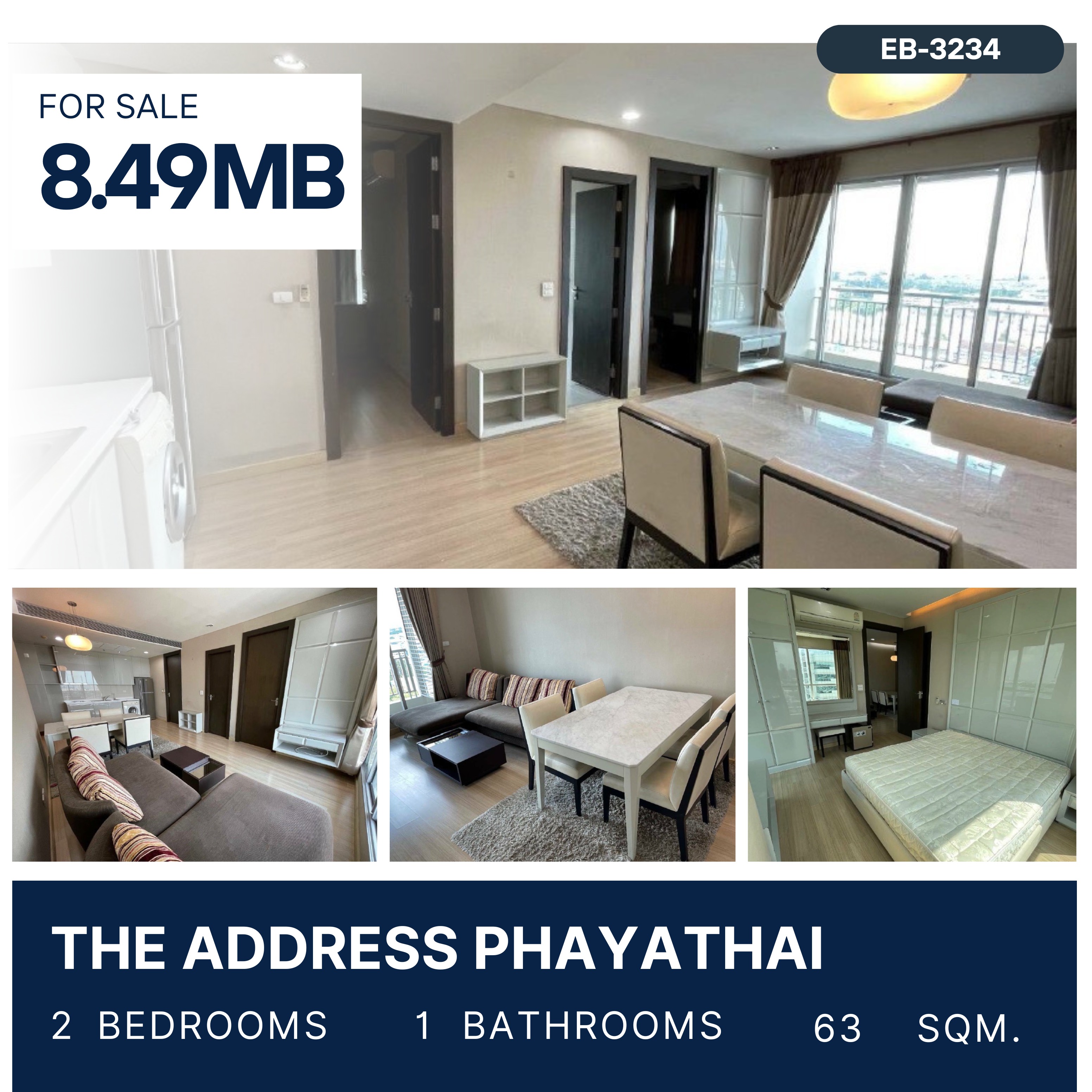 ขายคอนโดราชเทวี พญาไท : The Address Phayathai 2 ห้องนอน ชั้นสูง ราคาดี 8.49 MB.