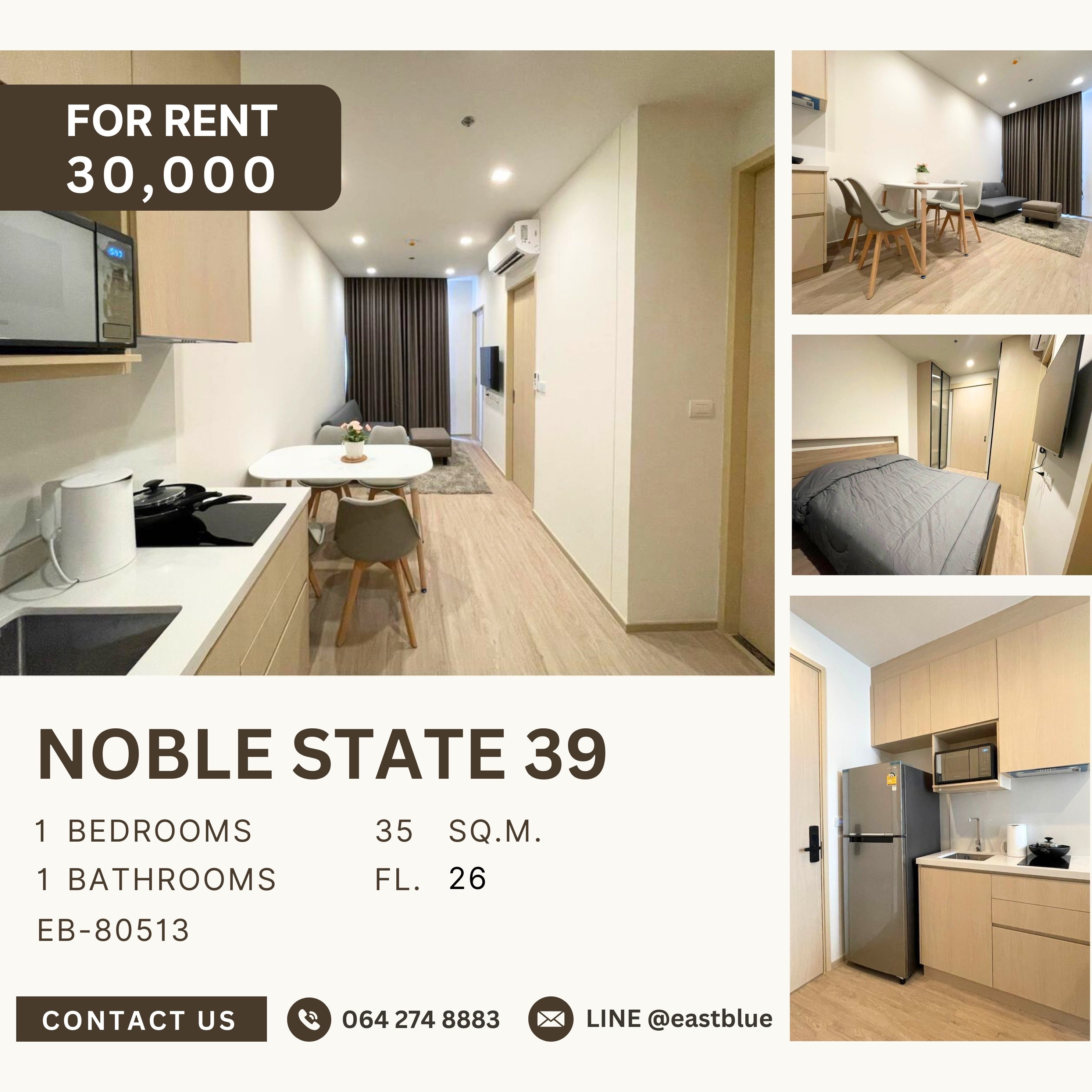 ให้เช่าคอนโดสุขุมวิท อโศก ทองหล่อ : NOBLE STATE 39, 1 bed, 30000 per month