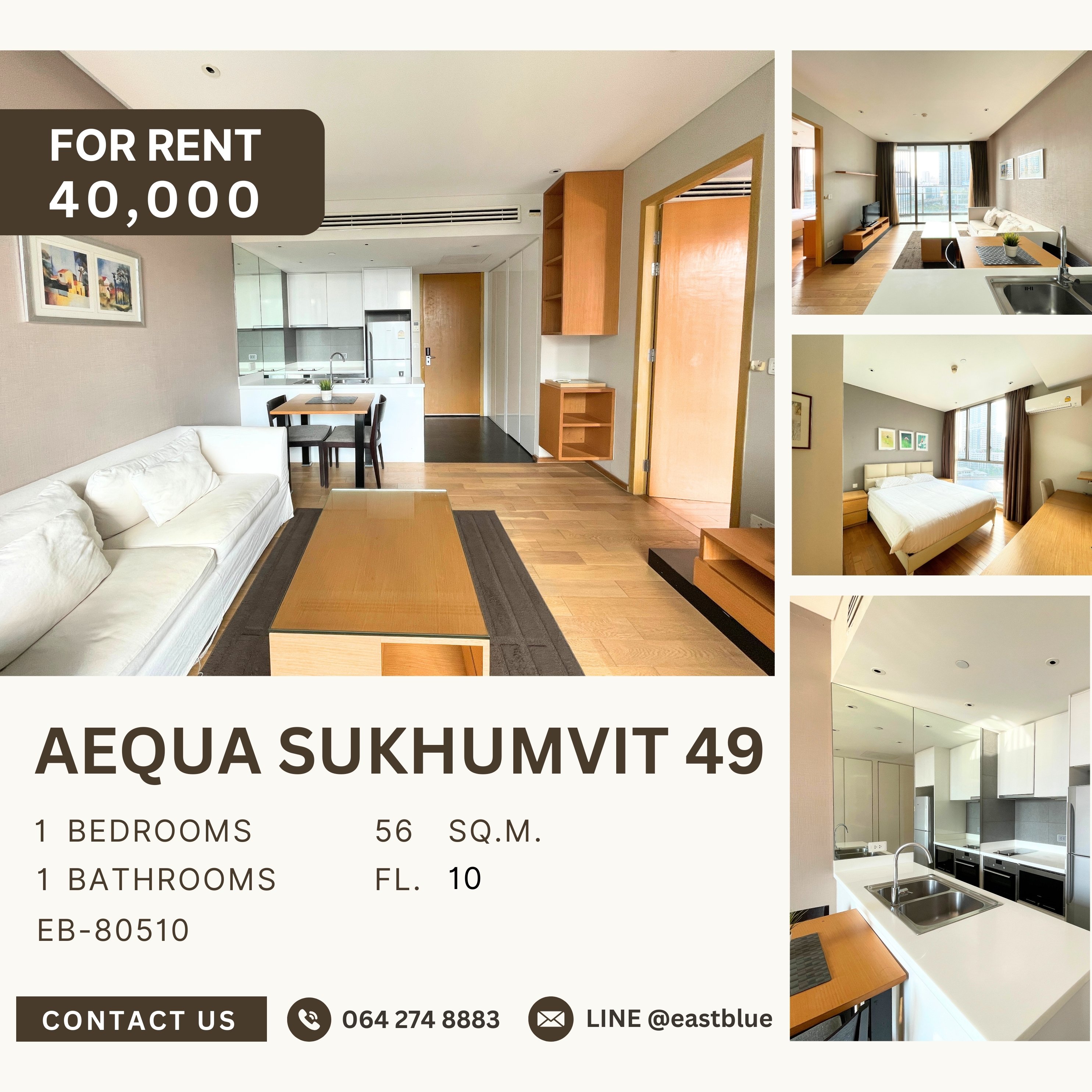 ให้เช่าคอนโดสุขุมวิท อโศก ทองหล่อ : Aequa Sukhumvit 49, 1 bed, 40000 per month