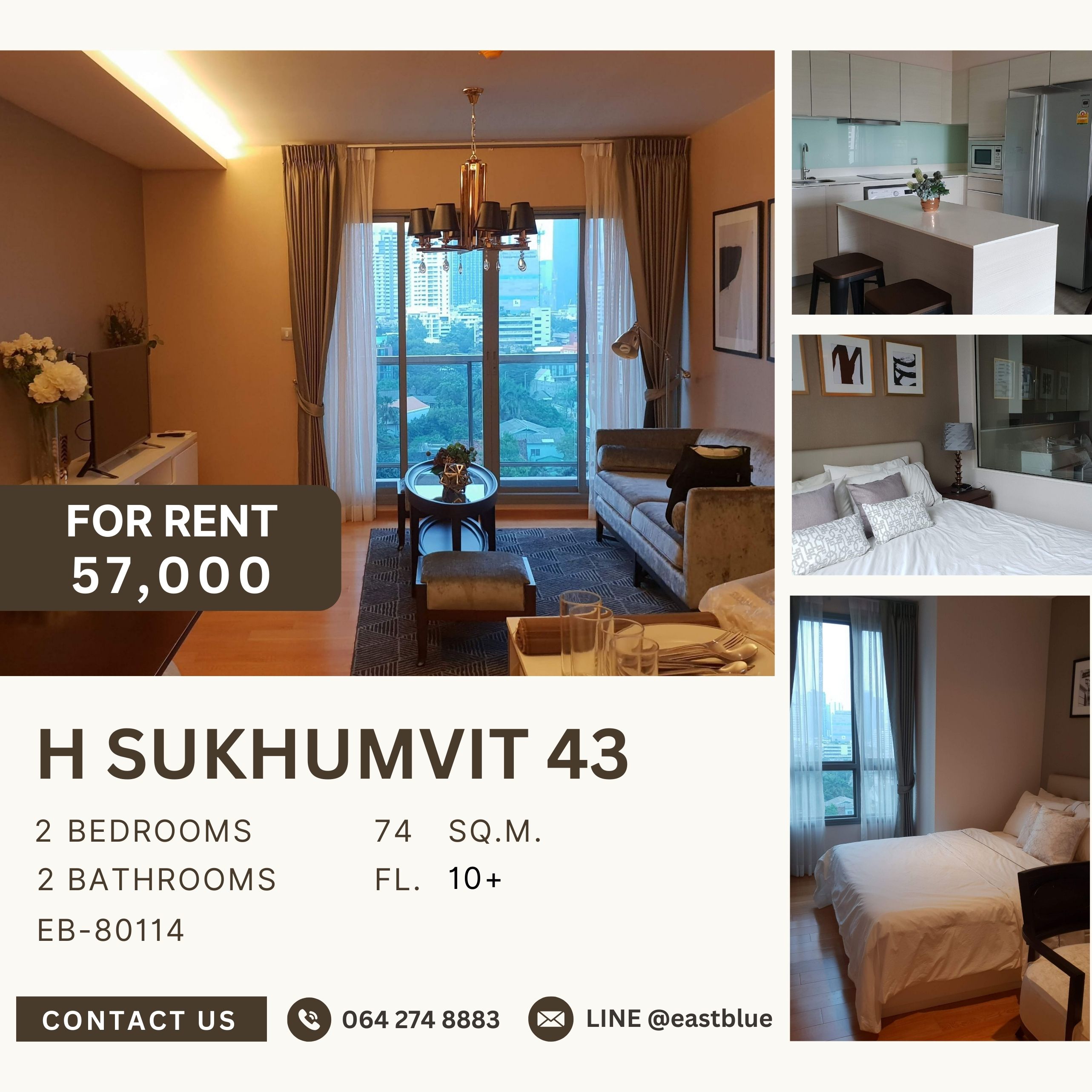 For RentCondoSukhumvit, Asoke, Thonglor : H Sukhumvit 43, 2 bed, 57000 per month