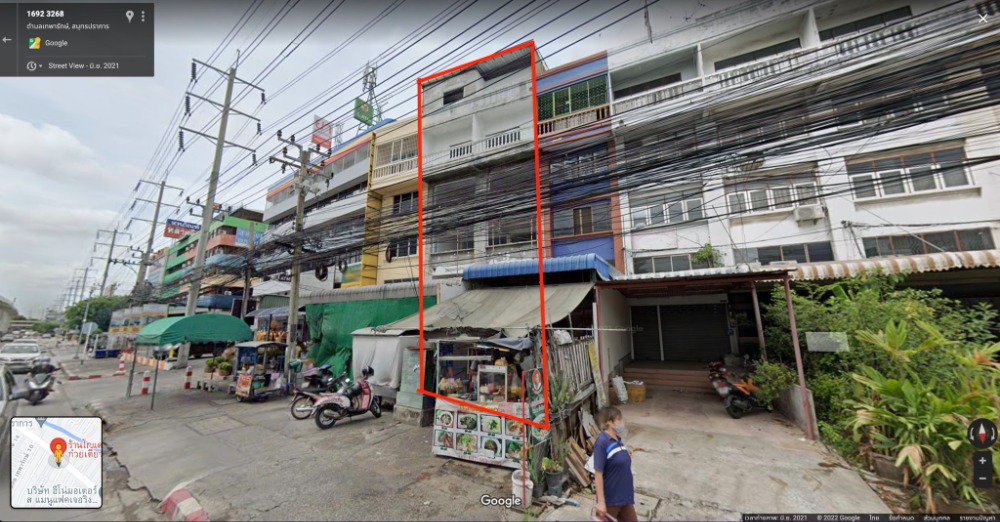 For SaleShophouseSamut Prakan,Samrong : Theres no cheaper than this!! 4.5-storey commercial building, 5 rooms, prime location on Theparak Road, near 2 electric train stations