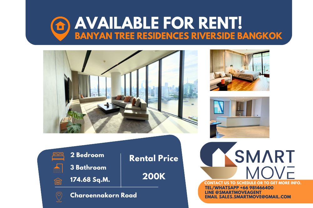 For RentCondoWongwianyai, Charoennakor : 🔥FOR RENT !! Rare Item !! 🔥Code C20241000051..........Banyan Tree Residences Riverside Bangkok, 2 bedrooms, 3 bathrooms 1 maid's room, high floor 17+, furnished, ready to move in