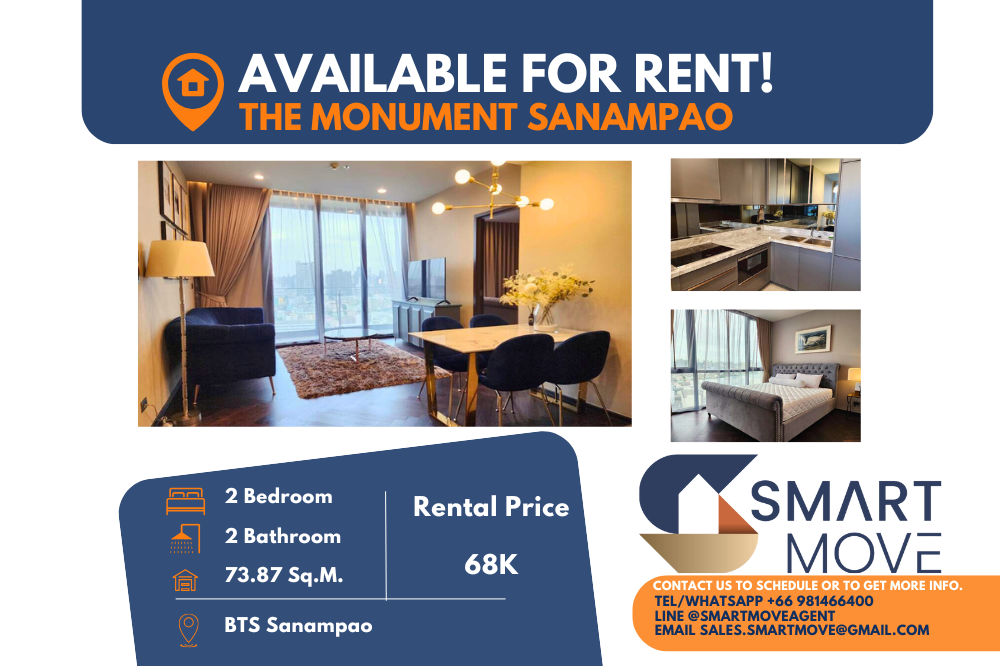 For RentCondoAri,Anusaowaree : 🔥 FOR RENT !! 🔥Code C20230209437..........The Monument Sanampao, 2 bedrooms, 2 bathrooms, high floor 19+, With bathtub, City View, furnished, ready to move in