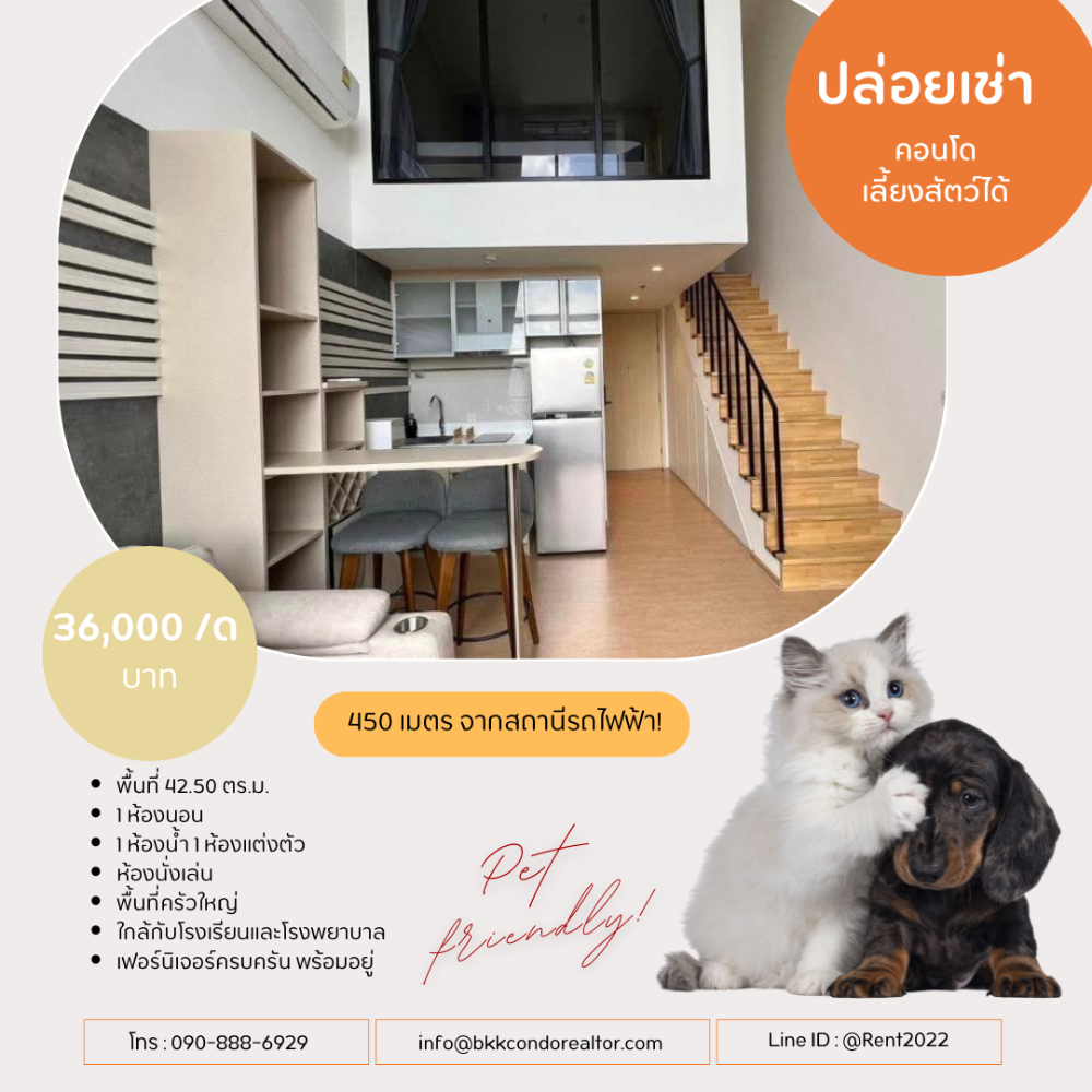 For RentCondoSukhumvit, Asoke, Thonglor : Pet friendly😸🐶 For rent📌Maru Ekkamai 2 (Line:@rent2022) Beautiful room, ready to move in, good price!!