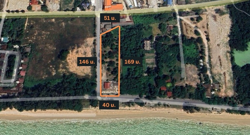 For SaleLandRayong : Land for sale 4-0-42 rai, corner plot, next to Nam Rin Beach, Ban Chang, Rayong