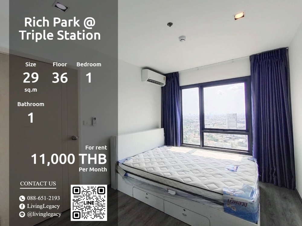 For RentCondoPattanakan, Srinakarin : SM6FQE Condo for rent Rich Park @ Triple Station 29 sq m. 36th floor line id : @livinglegacy tel : 088-651-2193