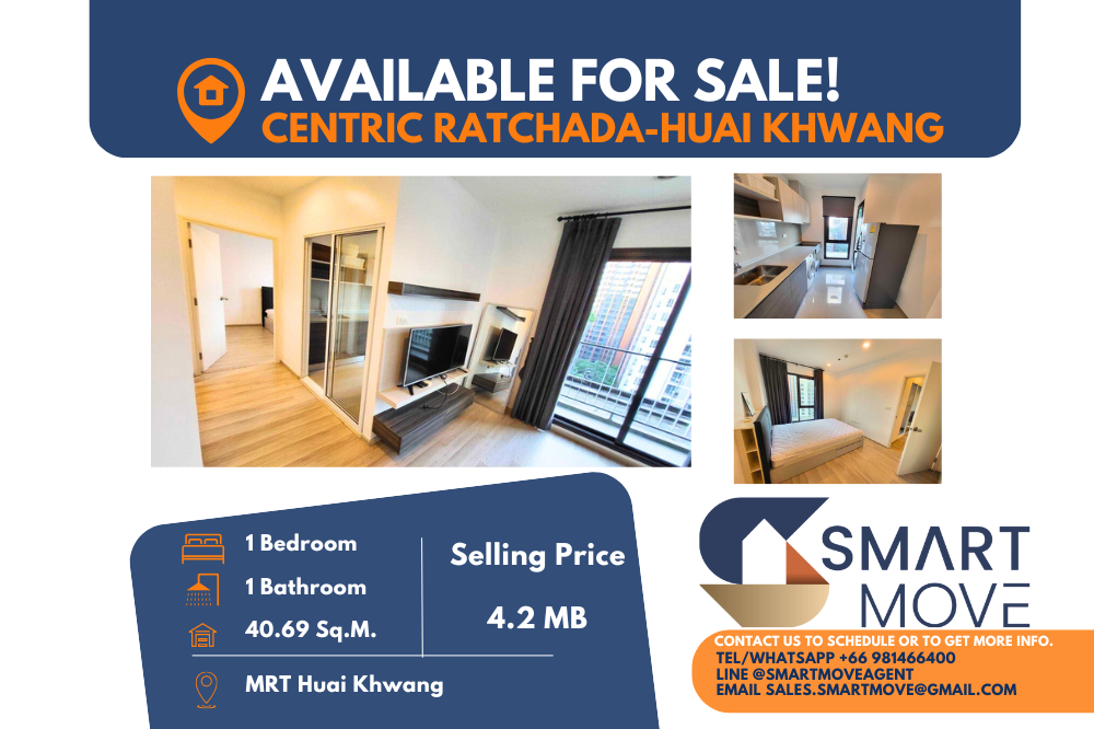 For SaleCondoRatchadapisek, Huaikwang, Suttisan : 🔥FOR SALE !! 🔥Code C20241000059.......Centric Ratchada - Huai Khwang, 1 bedroom, 1 bathroom, East Facing, high floor 15+, furnished, 💥SELL AT LOSS!!💥