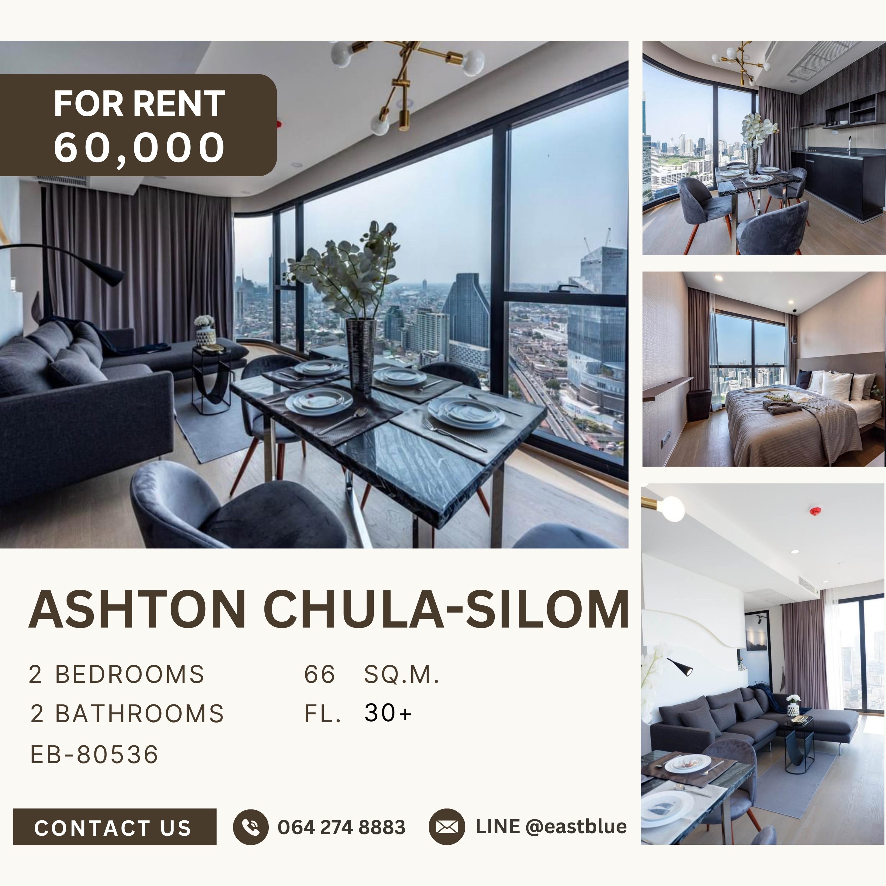 ให้เช่าคอนโดสยาม จุฬา สามย่าน : Ashton Chula-Silom, 2 bed, 60000 per month