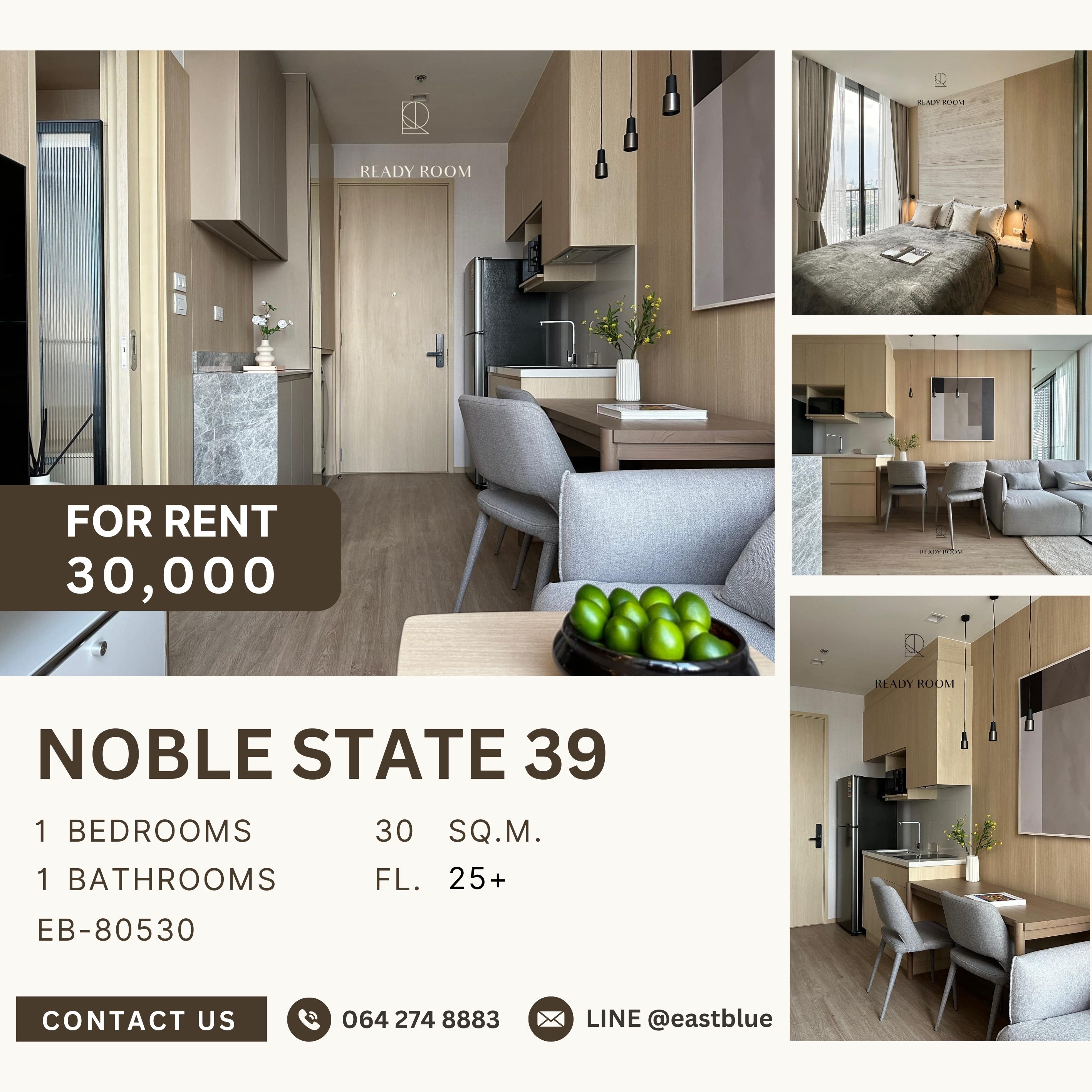 ให้เช่าคอนโดสุขุมวิท อโศก ทองหล่อ : NOBLE STATE 39, 1 bed, 30000 per month