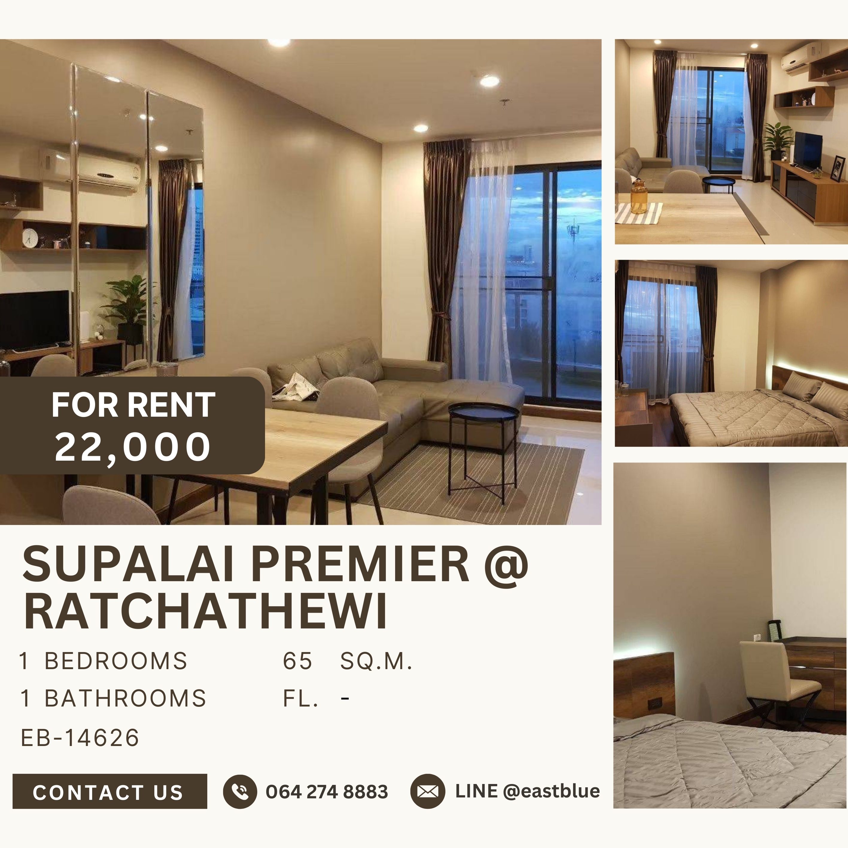 For RentCondoRatchathewi,Phayathai : Supalai Premier @ Ratchathewi, 1 bed, 22000 per month