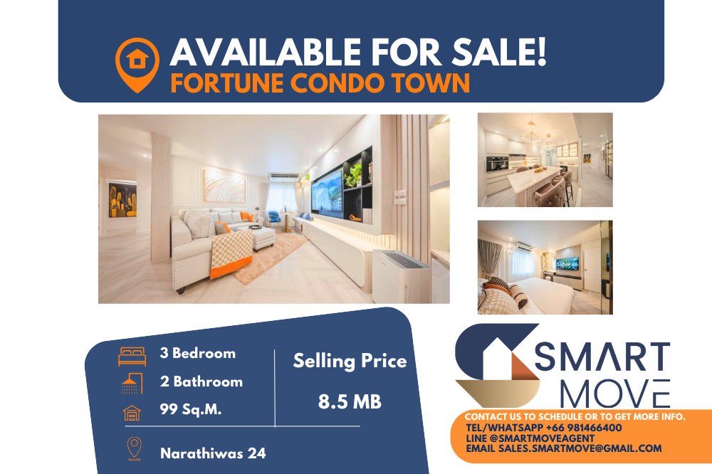 ขายคอนโดพระราม 3 สาธุประดิษฐ์ : 🔥สำหรับขาย !! 🔥Code C20241000062..........Fortune Condo Town, 3 ห้องนอน, 2 ห้องน้ำ, ชั้นสูง 12+, ห้องเพิ่งรีโนเวทใหม่หมด, แต่งครบ, ราคาพิเศษ!!