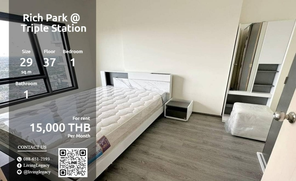 For RentCondoPattanakan, Srinakarin : SKVHC9 Condo for rent Rich Park @ Triple Station 29 sq m. 37th floor line id : @livinglegacy tel : 088-651-2193