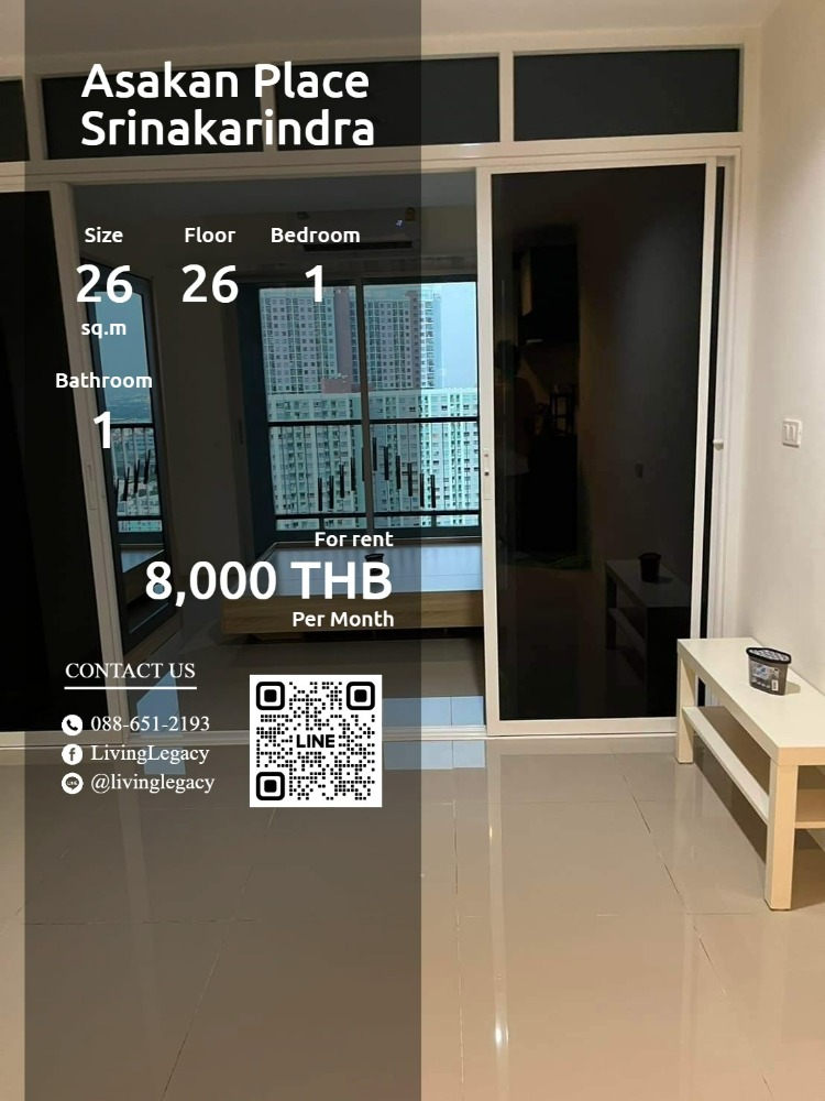 For RentCondoPattanakan, Srinakarin : SMBC69 Condo for rent Asakan Place Srinakarindra 26 sq m. 26th floor line id : @livinglegacy tel : 088-651-2193