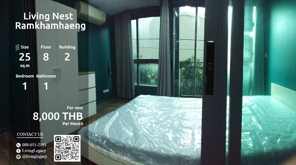 For RentCondoRamkhamhaeng, Hua Mak : SM95BE Condo for rent Living Nest Ramkhamhaeng 25 sq m. 8th floor, Building 2 line id : @livinglegacy tel : 088-651-2193