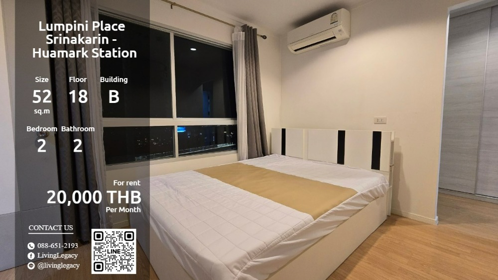 For RentCondoPattanakan, Srinakarin : SM63SZ Condo for rent Lumpini Place Srinakarin - Huamark Station 52 sq m. 18th floor, Building B line id : @livinglegacy tel : 088-651-2193