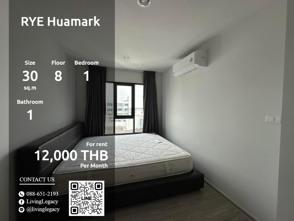 For RentCondoLadkrabang, Suwannaphum Airport : SLZVV4 Condo for rent RYE Huamark 30 sq m. 8th floor line id : @livinglegacy tel : 088-651-2193