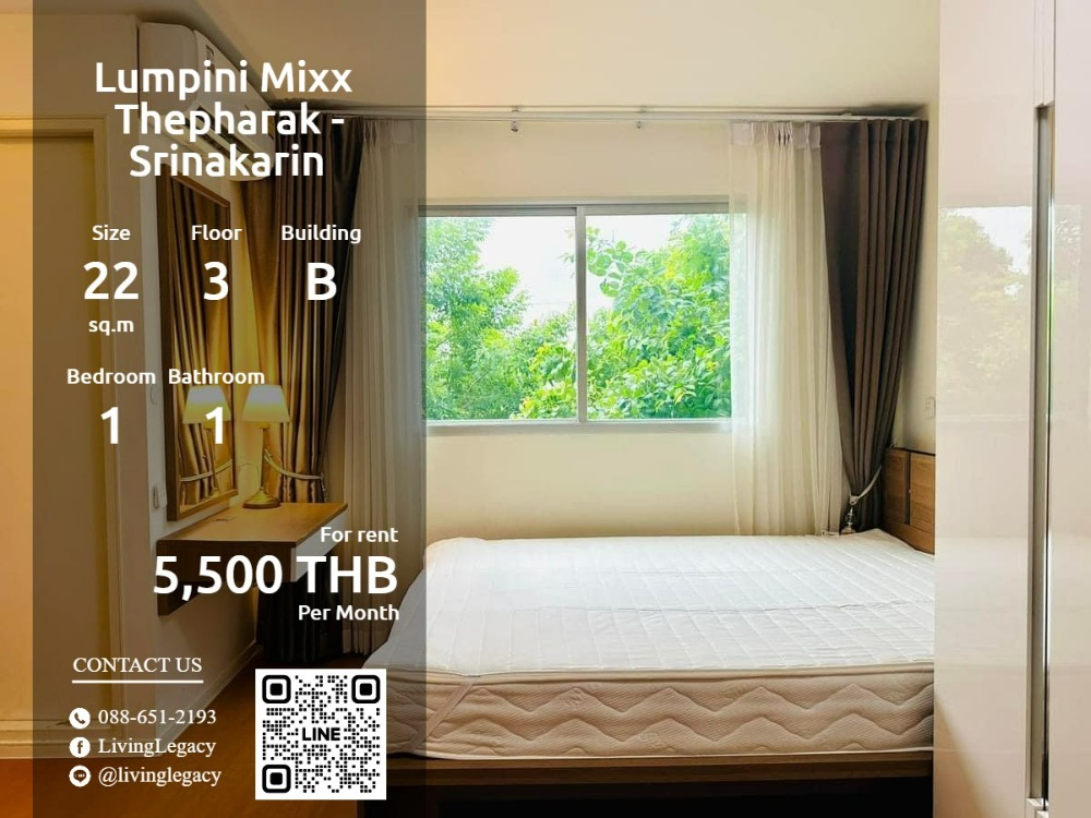 For RentCondoSamut Prakan,Samrong : SLRFMP Condo for rent Lumpini Mixx Thepharak - Srinakarin 22 sq m. 3rd floor, Building B line id : @livinglegacy tel : 088-651-2193