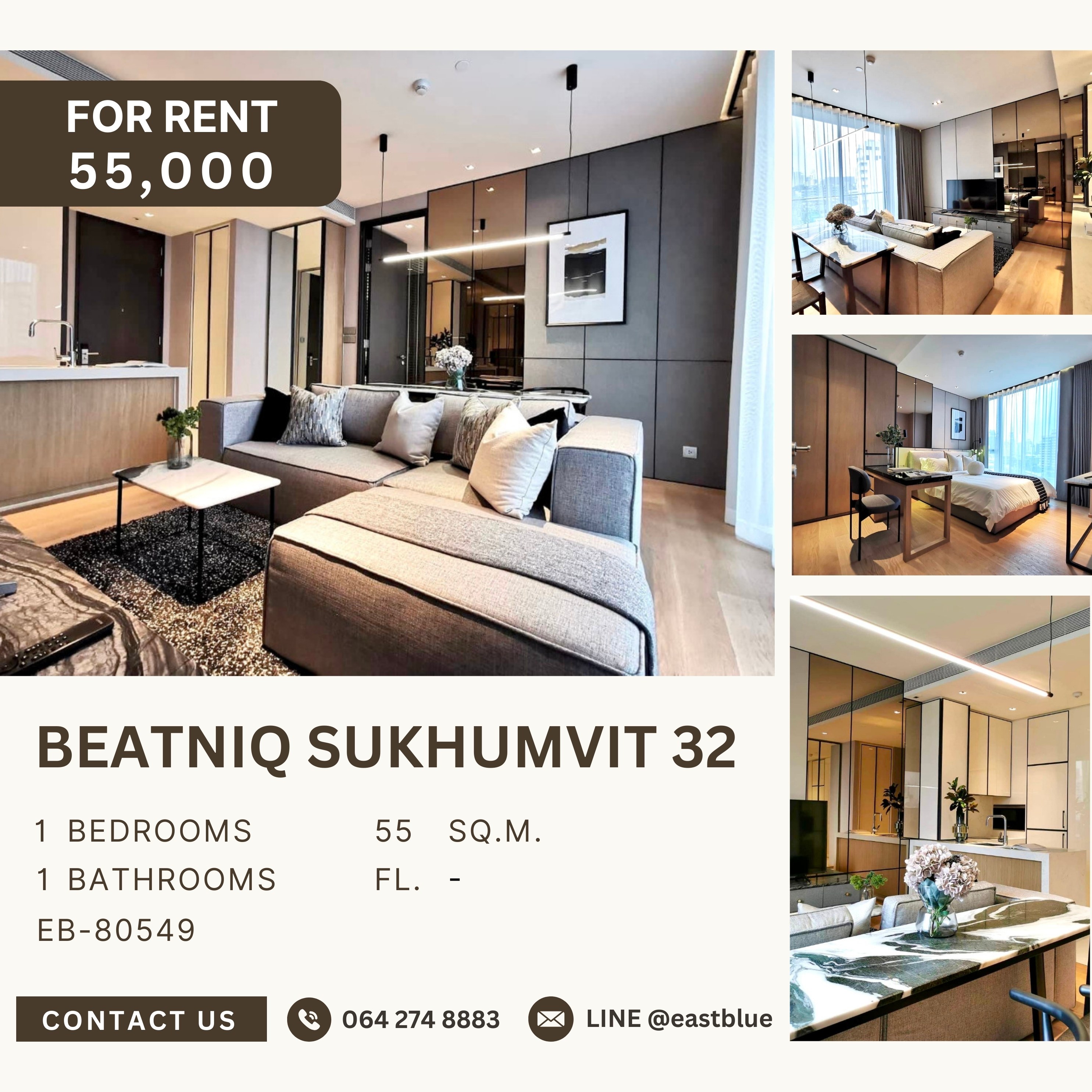 ให้เช่าคอนโดสุขุมวิท อโศก ทองหล่อ : Beatniq Sukhumvit 32, 1 bed, 55000 per month