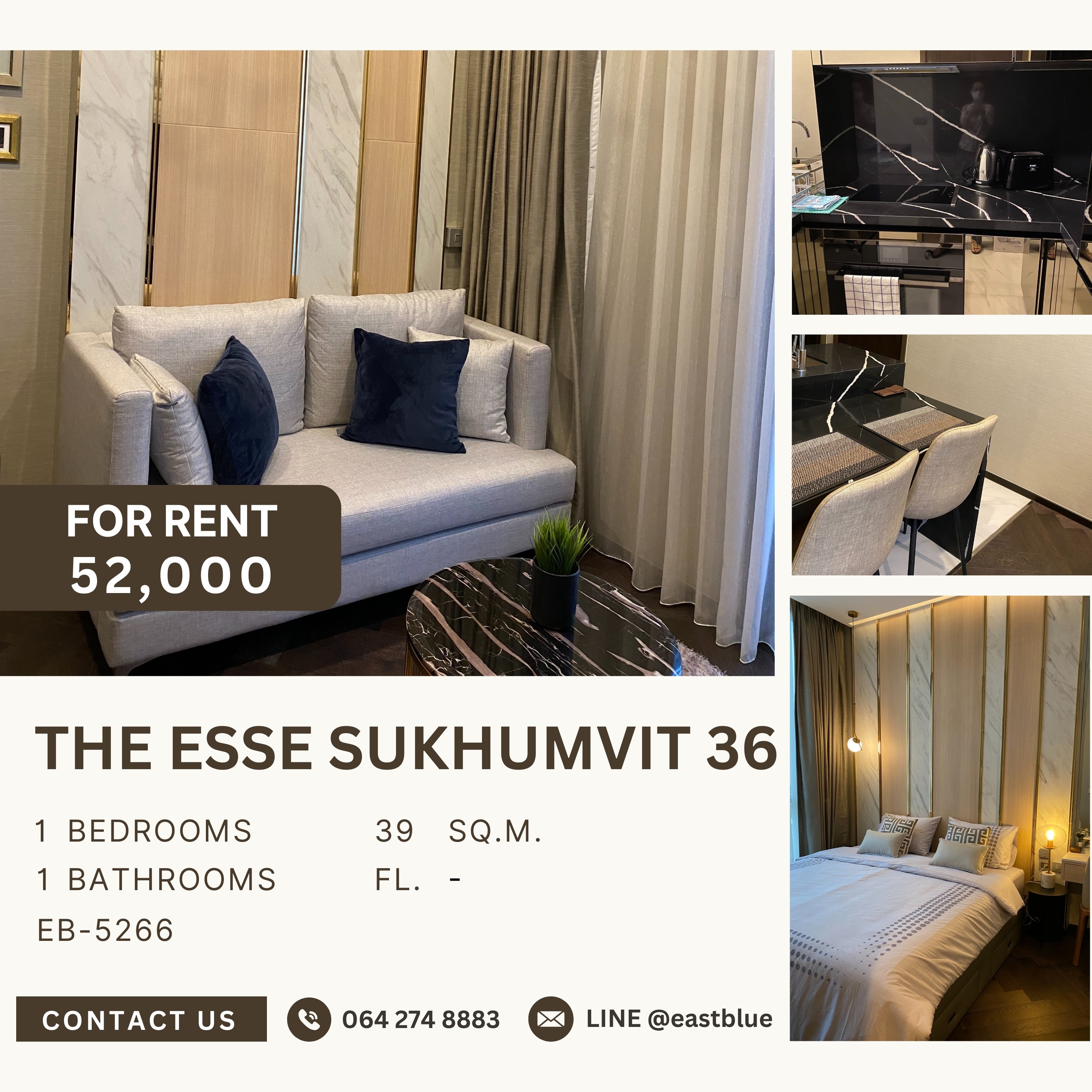 ให้เช่าคอนโดสุขุมวิท อโศก ทองหล่อ : The Esse Sukhumvit 36, 1 bed, 52000 per month