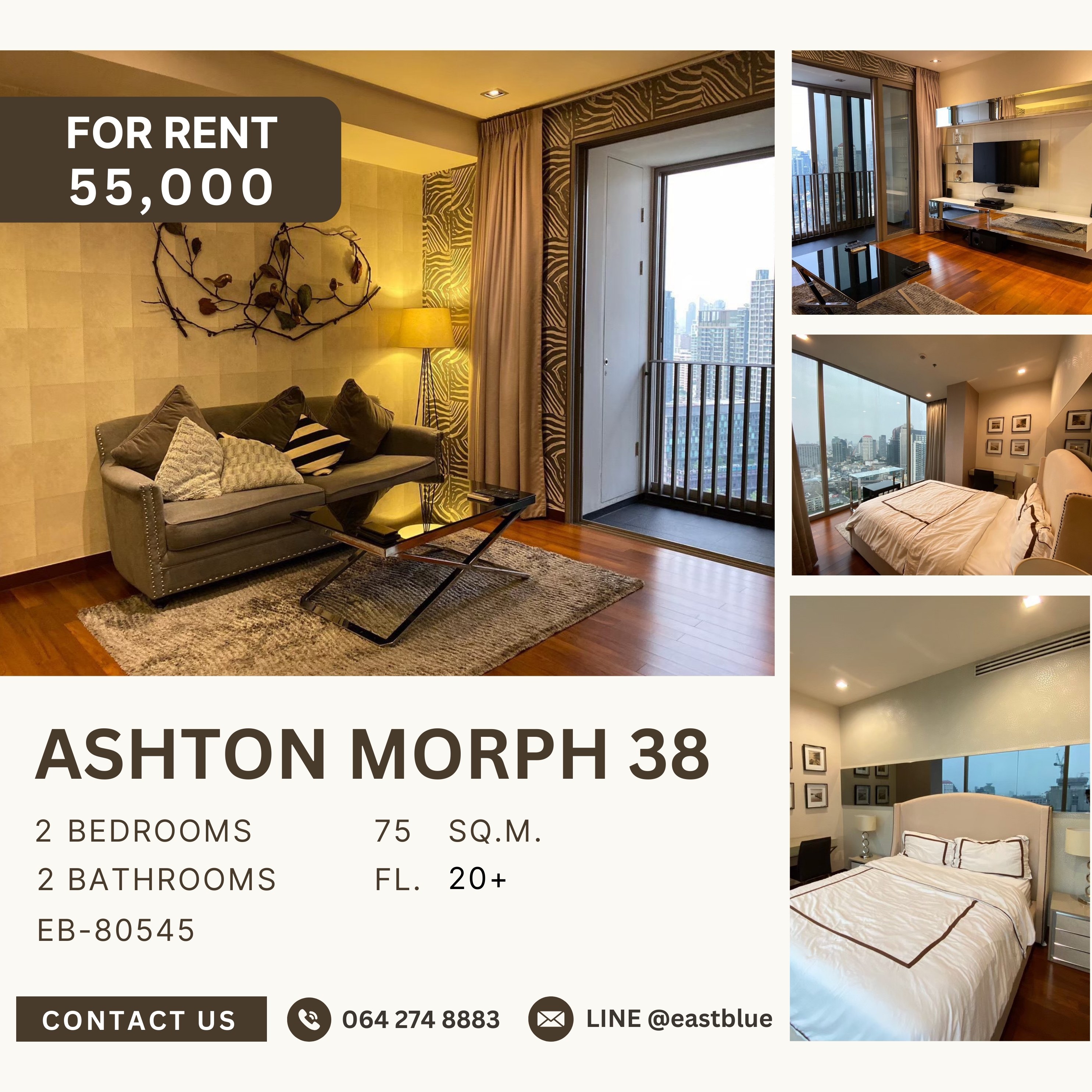 For RentCondoSukhumvit, Asoke, Thonglor : Ashton Morph 38, 2 bed, 55000 per month