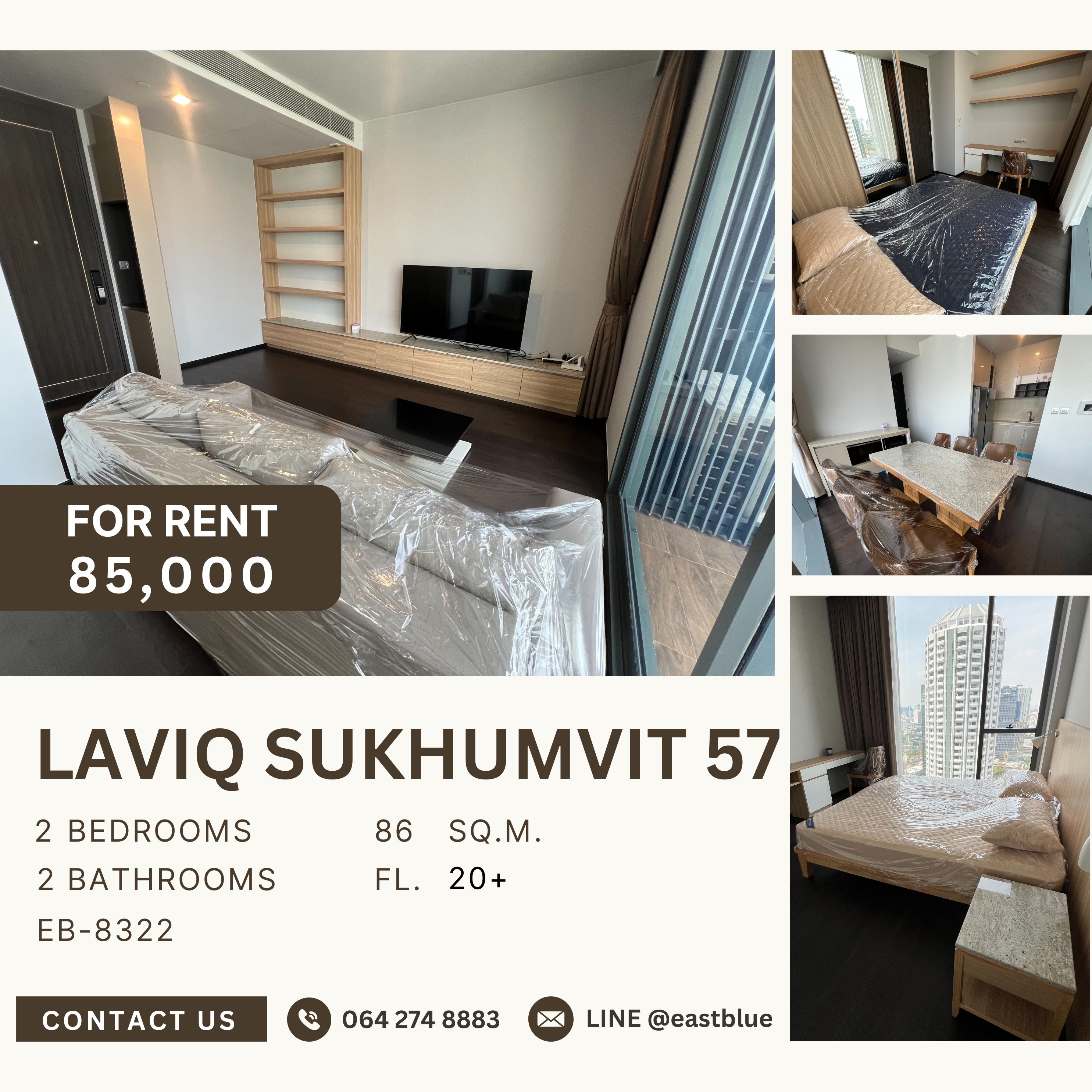 ให้เช่าคอนโดสุขุมวิท อโศก ทองหล่อ : LAVIQ Sukhumvit 57, 2 bed, 85000 per month