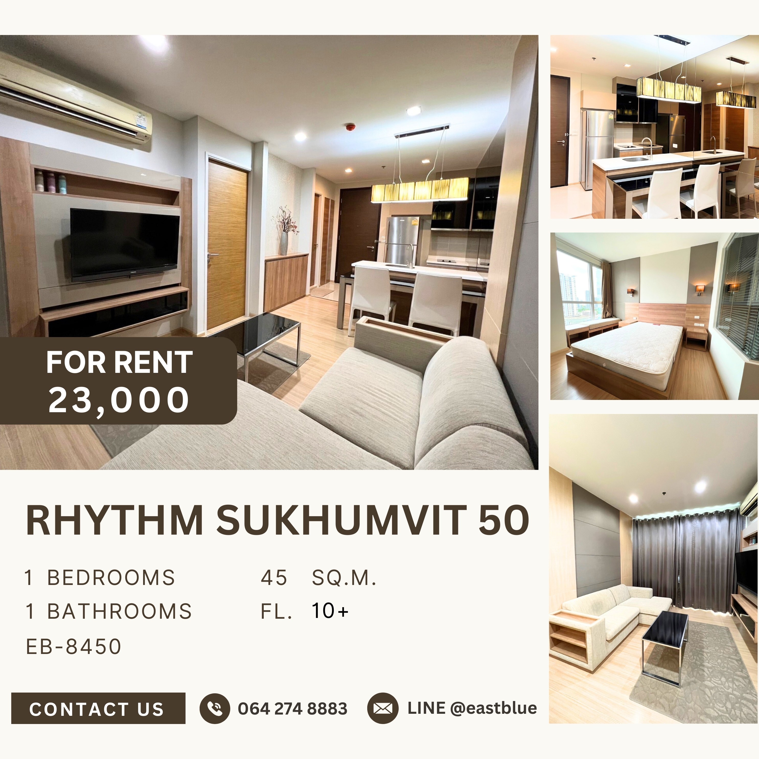 For RentCondoOnnut, Udomsuk : RHYTHM Sukhumvit 50, 1 bed, 23000 per month