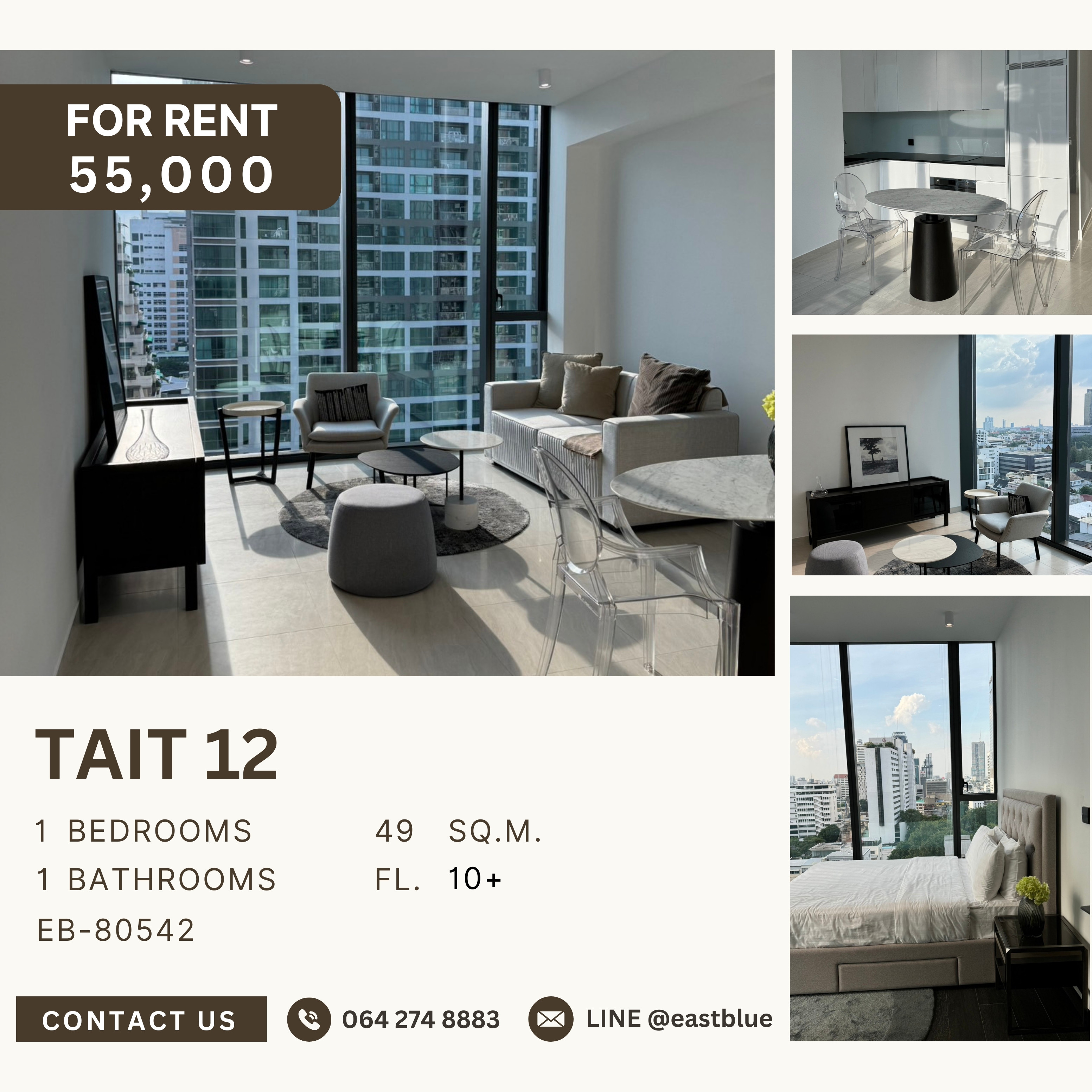 ให้เช่าคอนโดสาทร นราธิวาส : Tait 12, 1 bed, 55000 per month