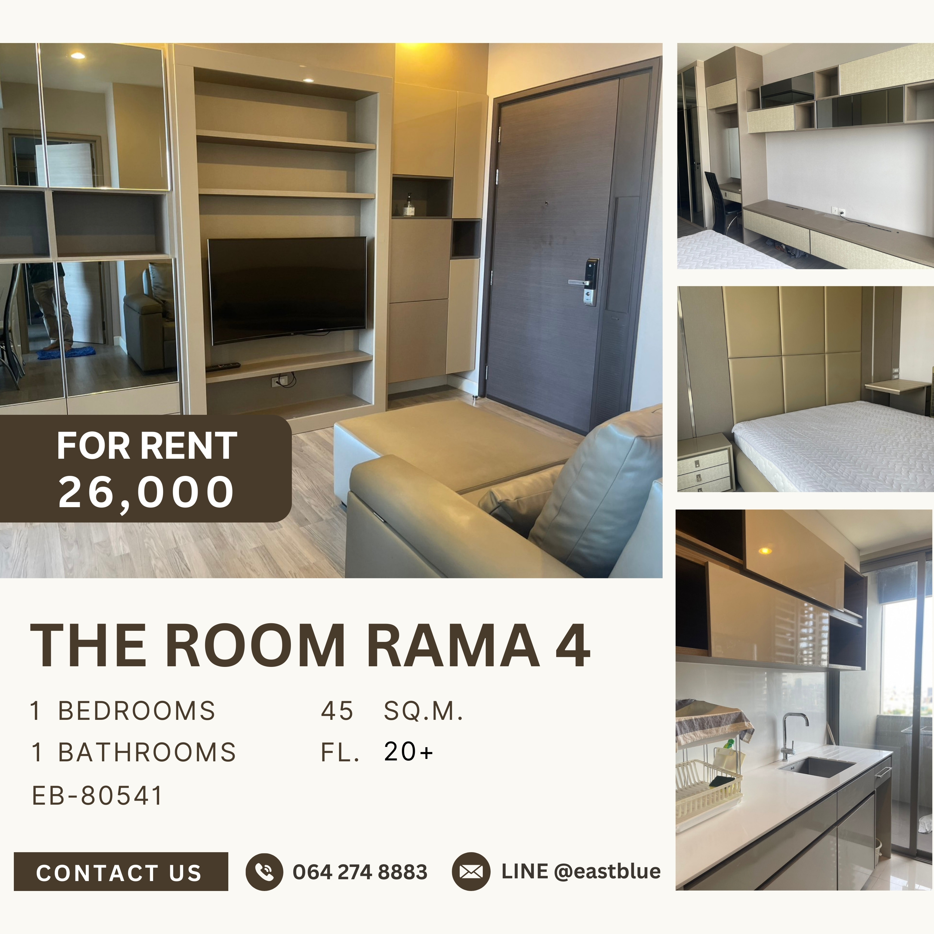 ให้เช่าคอนโดสยาม จุฬา สามย่าน : The Room Rama 4, 1 bed, 26000 per month