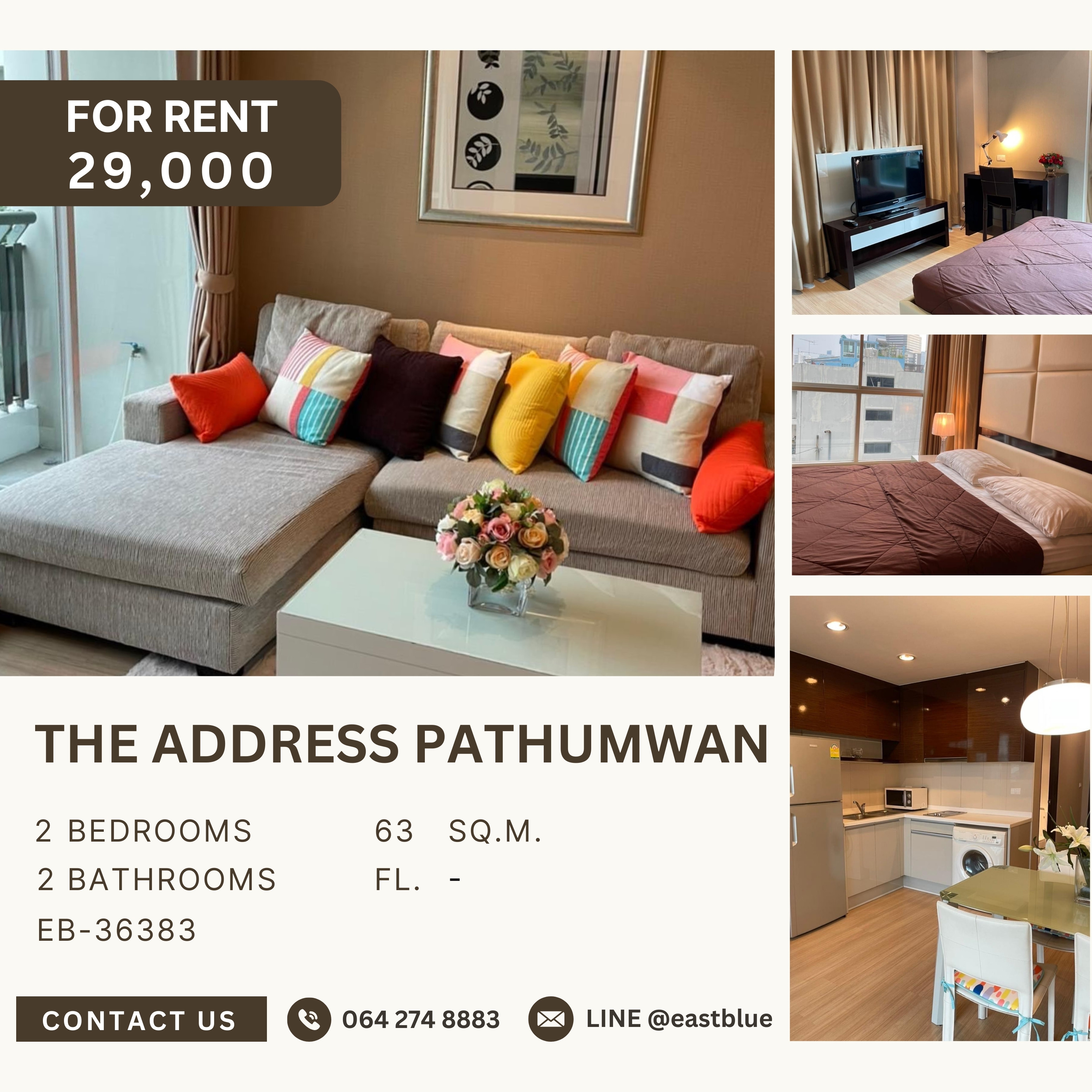 ให้เช่าคอนโดราชเทวี พญาไท : The Address Pathumwan, 2 bed, 29000 per month