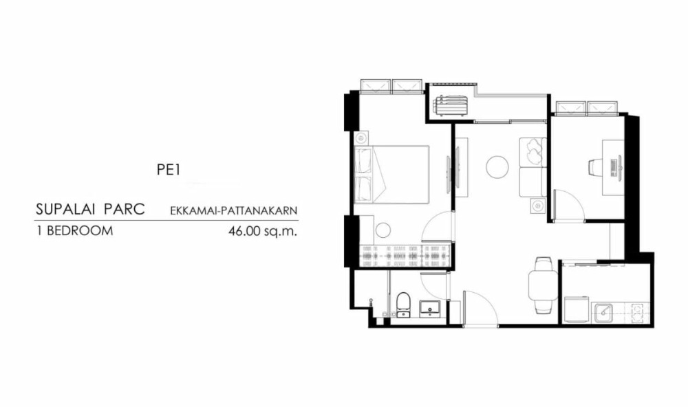 Sale DownCondoPattanakan, Srinakarin : Down payment sale, 66,000 baht per sq m. Owner sells it himself, 1 Bed Plus room, 46 sq m., largest room in the 1 Bed Plus style.