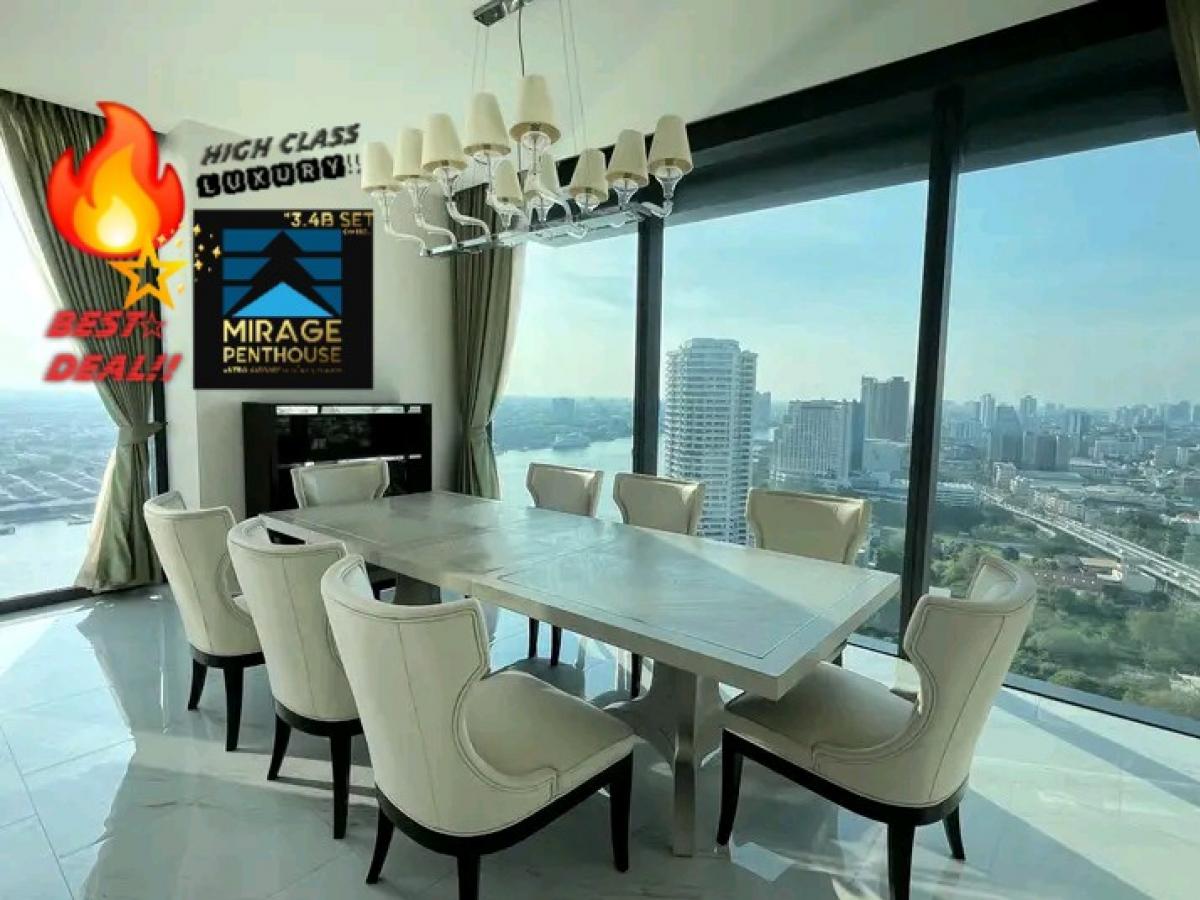 For SaleCondoRama3 (Riverside),Satupadit : 🔥👑🅻🆄🆇🆄🆁🆈!!👑SELL!!RIVER245°🌊😻🐶Pets, the best PENTHOUSE 4🅱ED, spacious room, beautiful river front view🌊!!🏦👑SUPER RARE LUXURY👑Very spacious luxury room✨High floor, the most beautiful view🌊✨✨🔥🔥 🎯【SELL】🎯CANAPAYA RESIDENCES ✅4🅱ED4✅ 250 sqm.