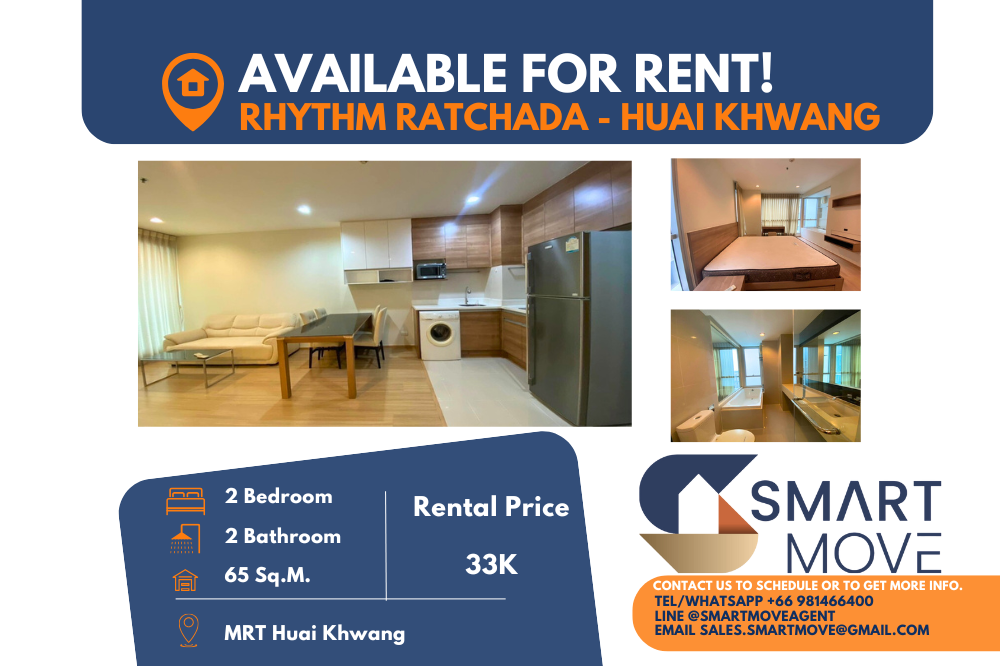 For RentCondoRatchadapisek, Huaikwang, Suttisan : 🔥 FOR RENT !! 🔥Code C20240401707..........Rhythm Ratchada - Huai Khwang, 2 bedrooms, 2 bathrooms, high floor 13+, furnished, ready to move in📣📣